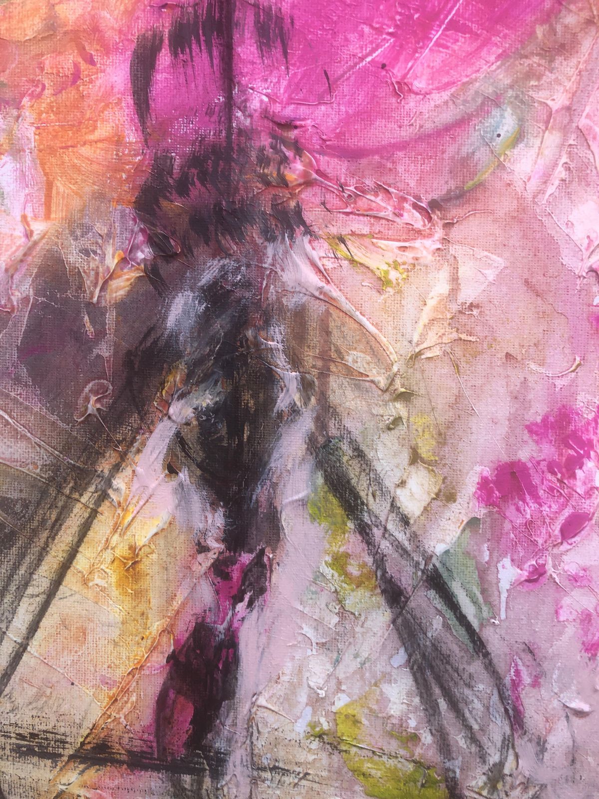 Nerea Caos Abstract Expressionist Figure In Pink And Gold Contemporary Spanish Oil Painting 2023 photo Art