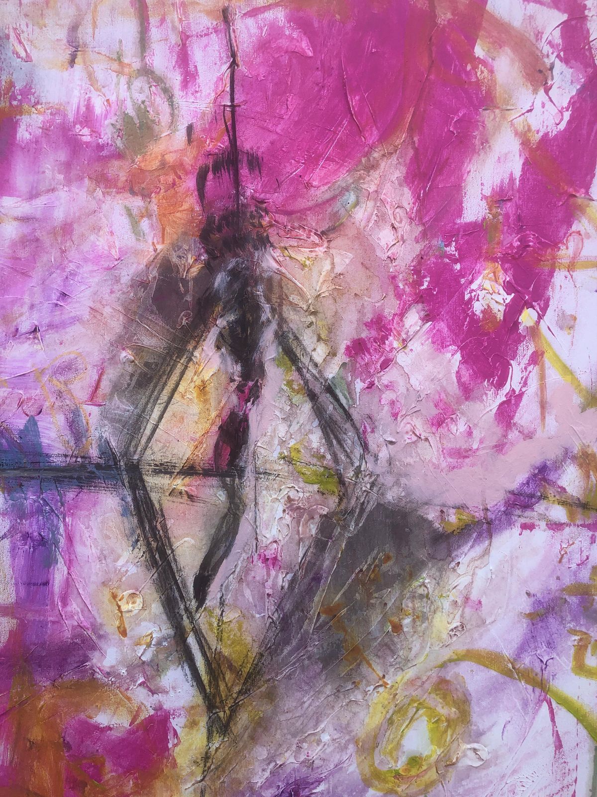 Nerea Caos Abstract Expressionist Figure In Pink And Gold Contemporary Spanish Oil Painting 2023 photo buy