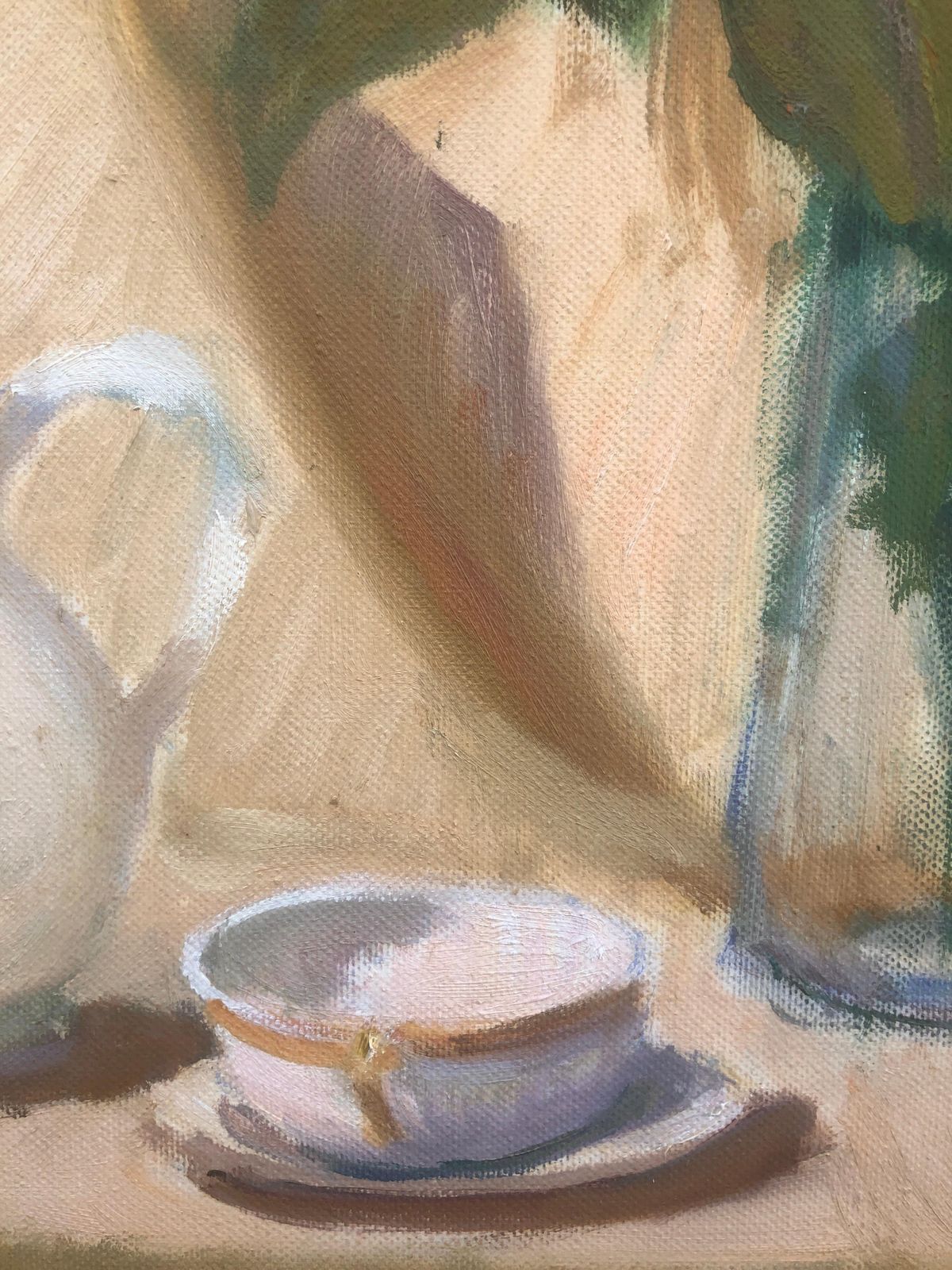 Antonio Sala Herrero Still Life With White Teapot And Roses Catalan Impressionist Oil Canvas Painting C.1975 photo for sale