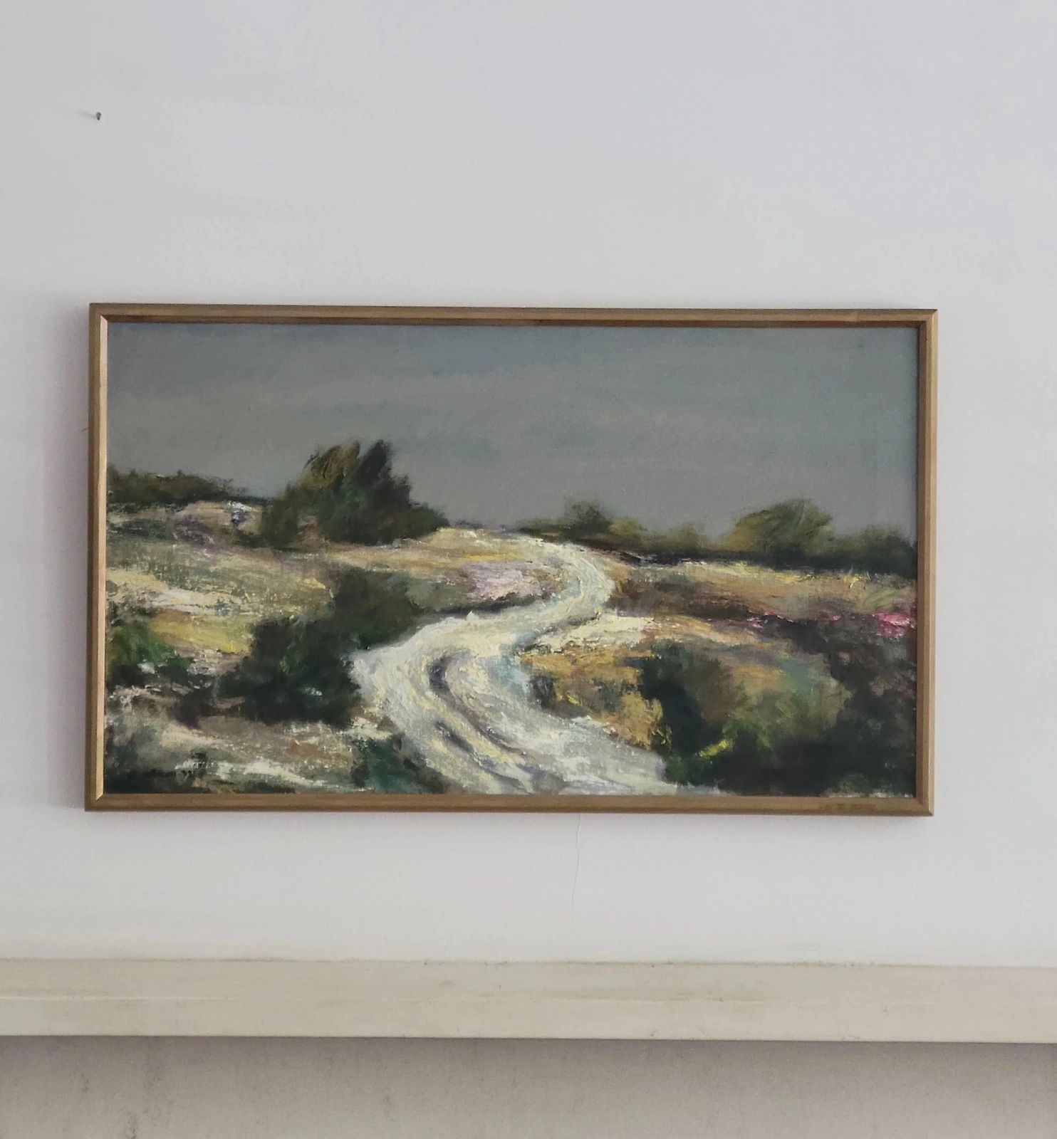 photo vinterior Road Through The Heath  Original Framed Mid Century Landscape Oil Painting