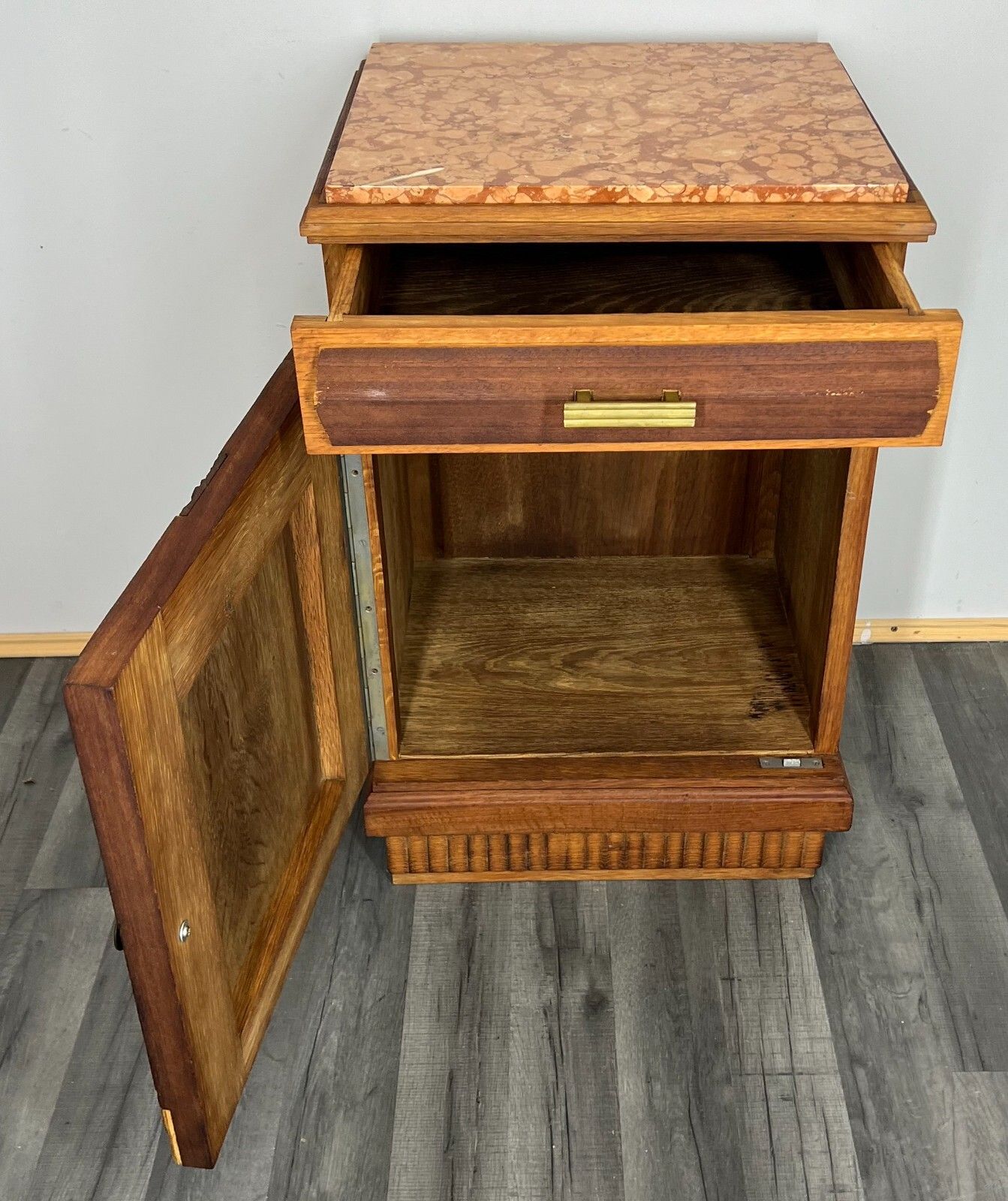Cabinet Antique French Style Marble Top Bedside Table Carved Cupboard Lot 3099 photo vintage