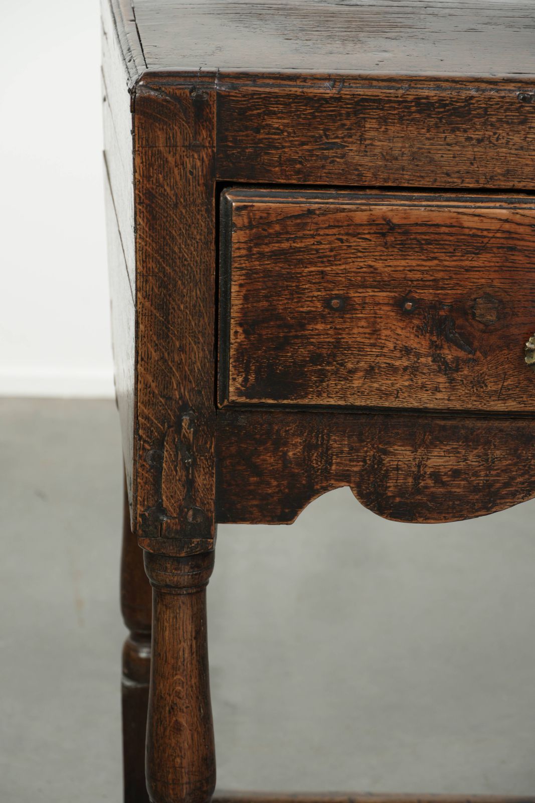 Furniture Beautiful Antique English Oak Sideboard With Three Drawers From The Late 17th/Early 18th Century With A Lovely Appearance. photo