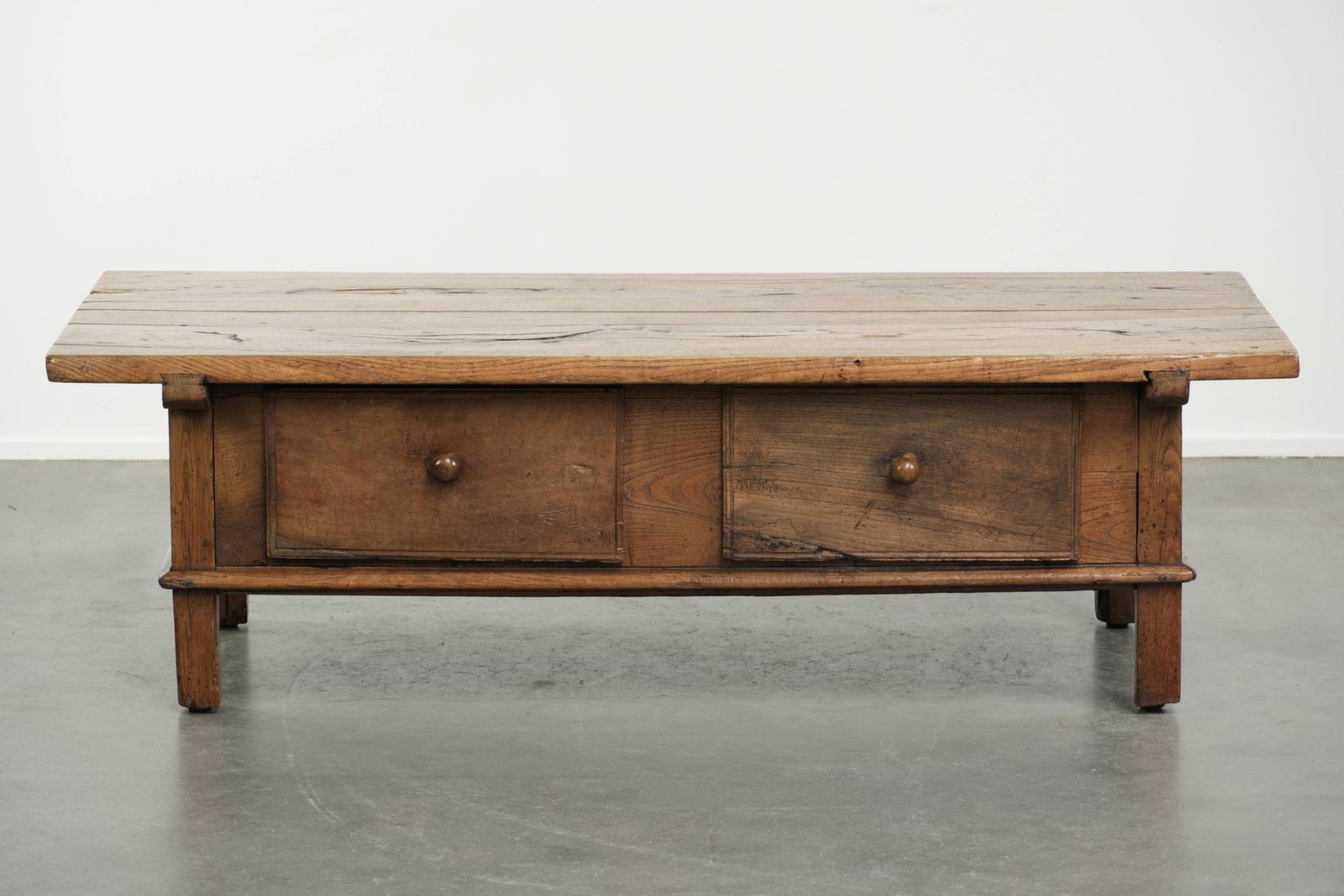 Antique 18th Century Southern European Coffee Table Made Of Chestnut Wood, Featuring 2 Drawers With A Beautiful Patina. photo furniture