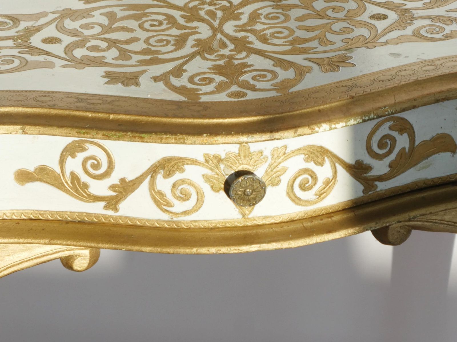 Mid Century Gilded Florentine Wooden Entry Table, Gold White Console, Mid Century Nightstand Hollywood Regency Side Table photo 407.0