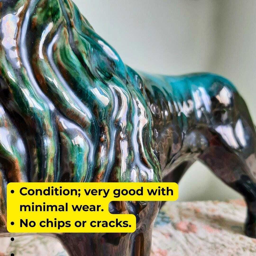 Huge Mid Century Blue Mountain Pottery Lion Figure Made In Canada 17'' Wide. photo vinterior