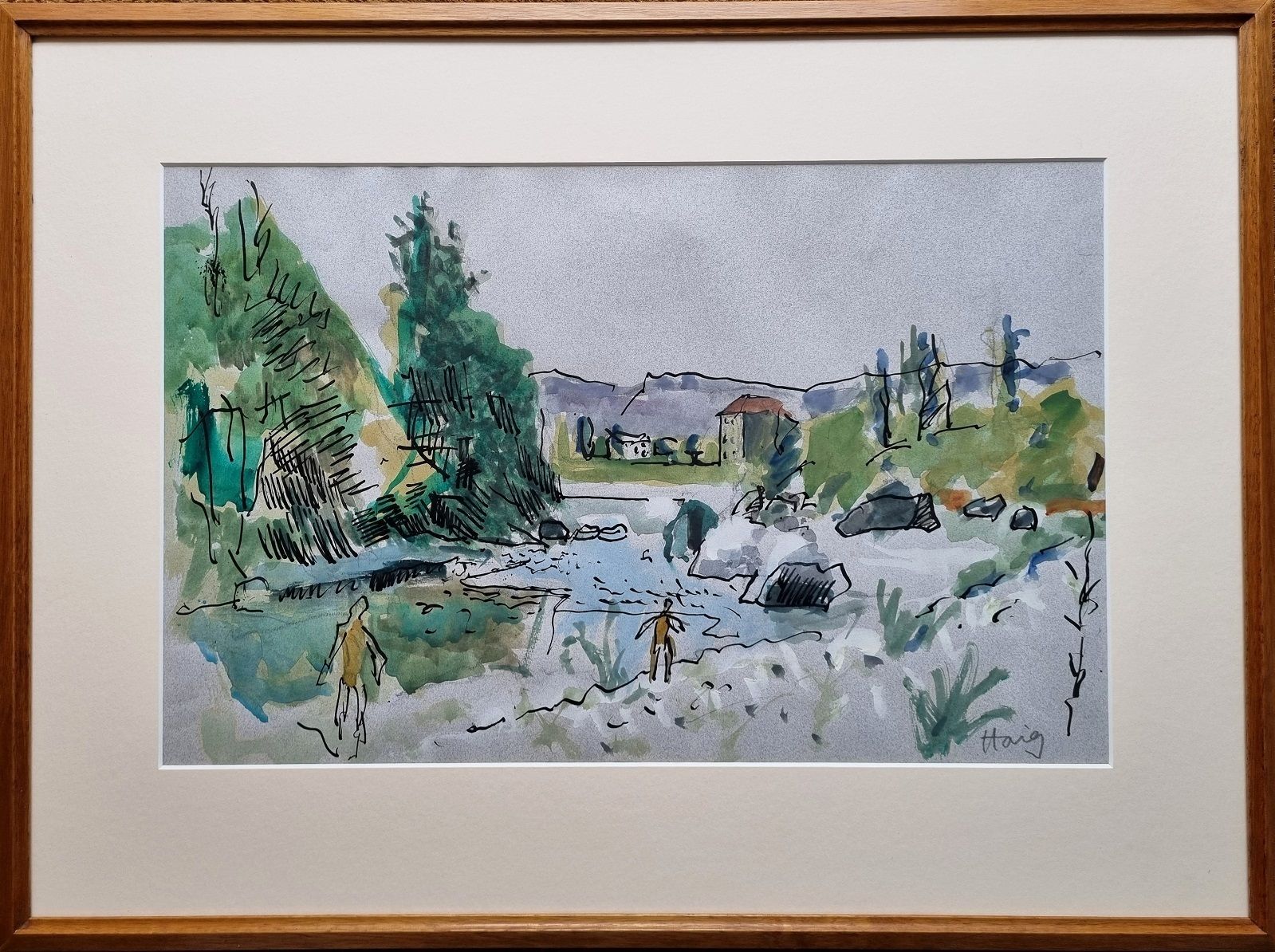 Earl Haig – Cordeyole With Bathers (20th Century Framed Painting) photo for sale