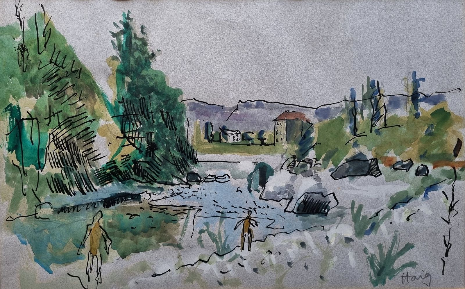 Earl Haig – Cordeyole With Bathers (20th Century Framed Painting)