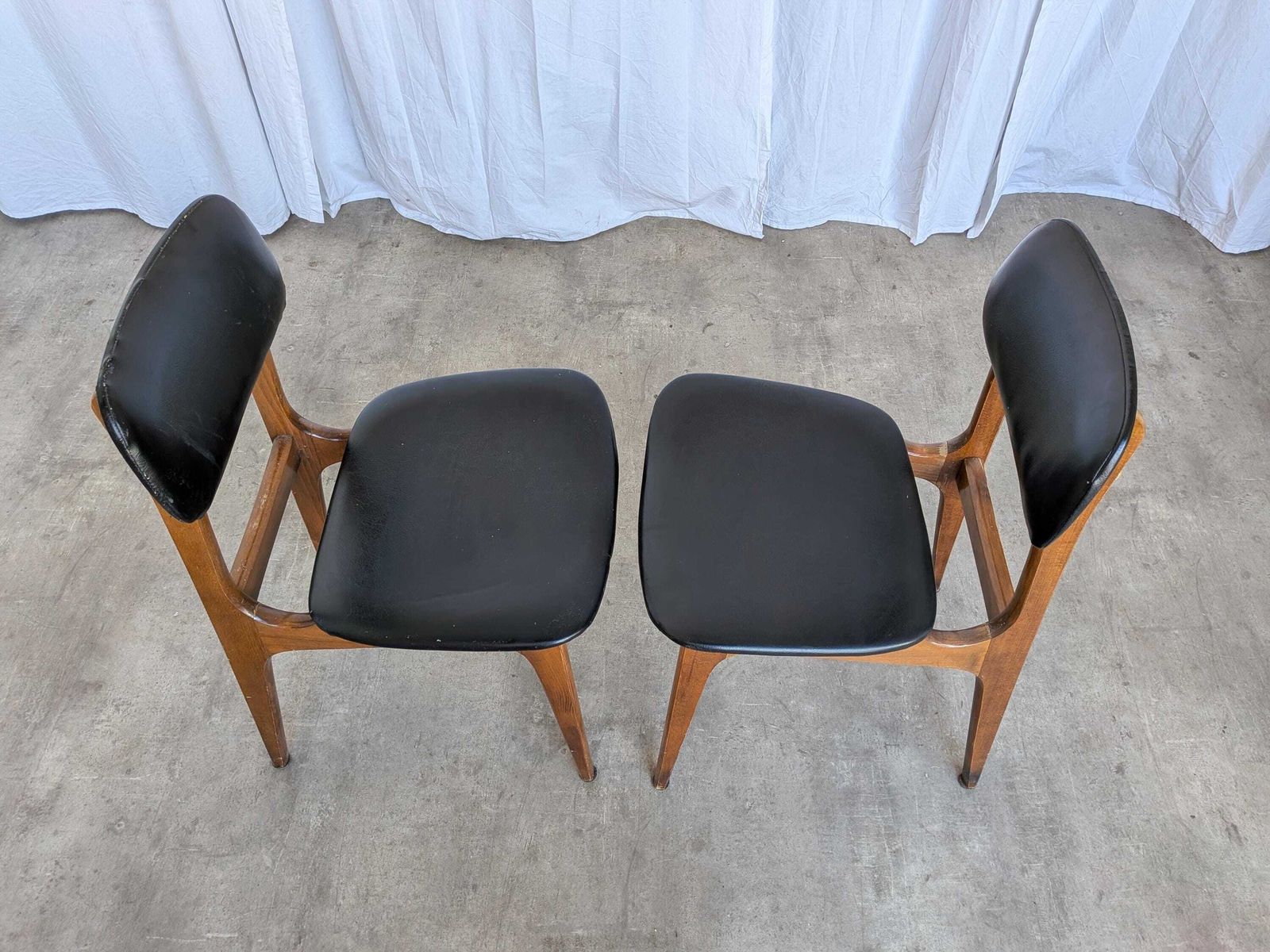 photo for sale Set Of 2 Vintage Stol Kamnik Dining Chair: Black Leather, Mid Century Modern