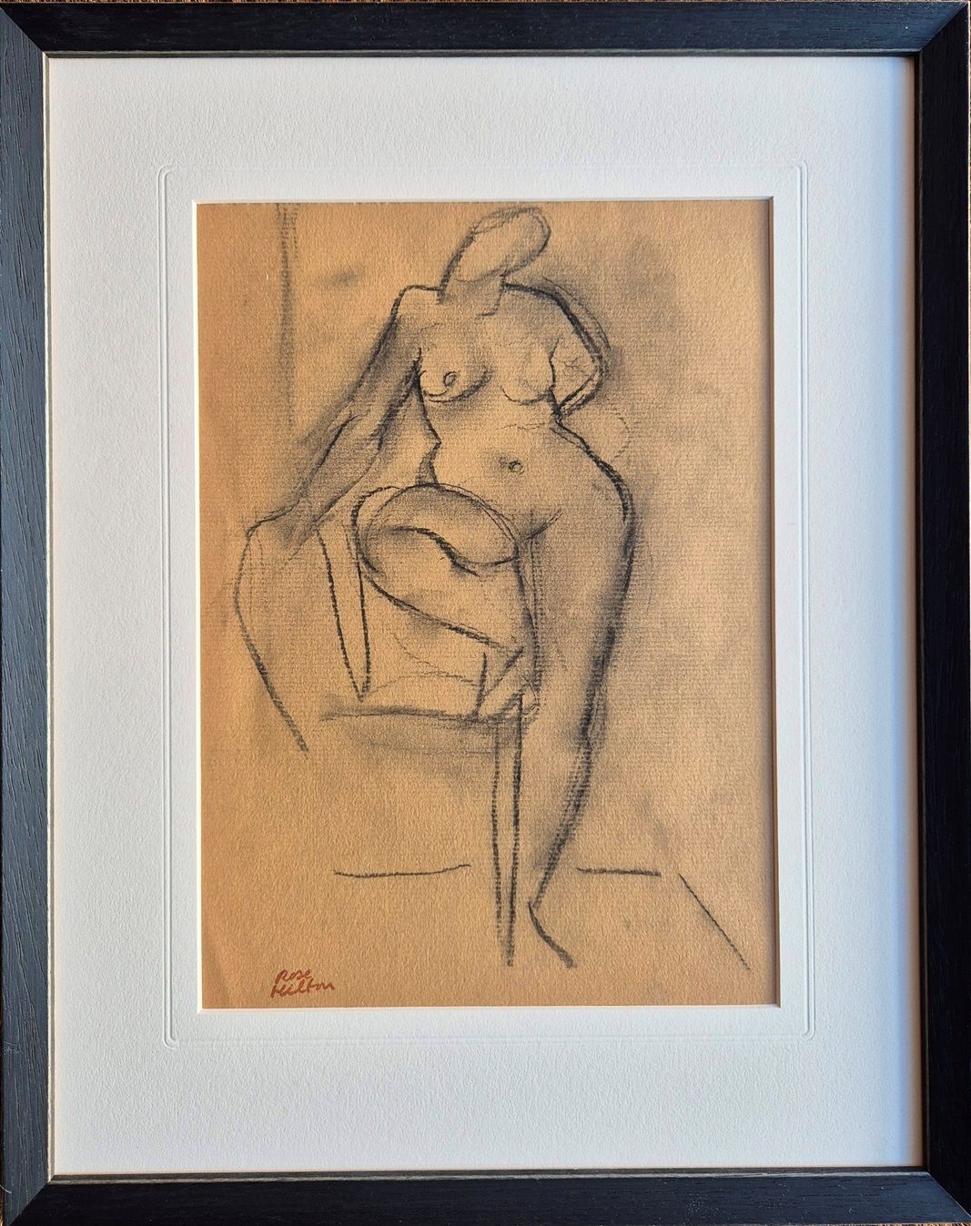Rose Hilton – Female Nude And Chair (Framed Original Drawing) photo furniture