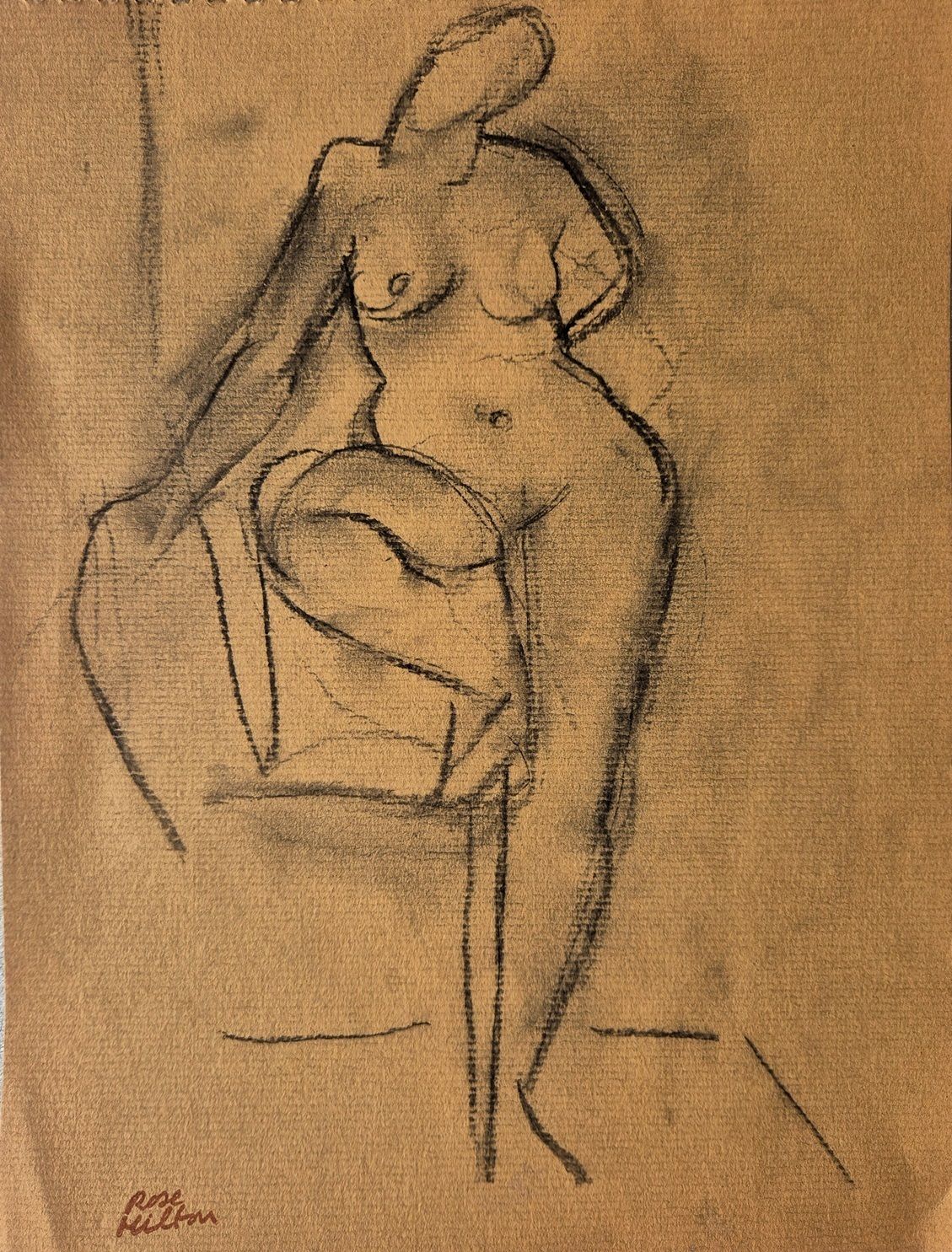 Rose Hilton – Female Nude And Chair (Framed Original Drawing)