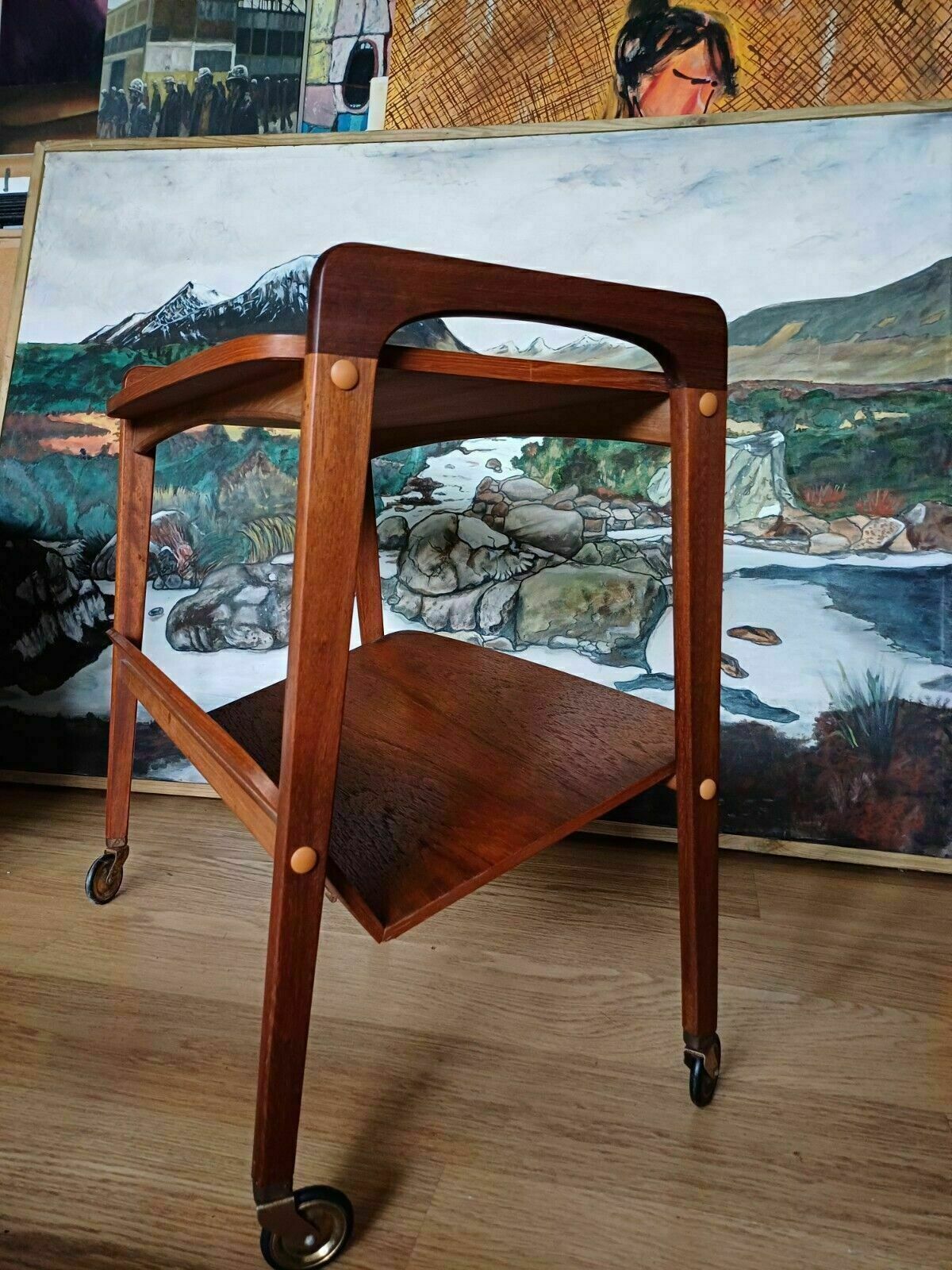 Vintage Mid Century Teak Veneer Serving Trolley For Opal Möbel, Germany 1960 photo for sale