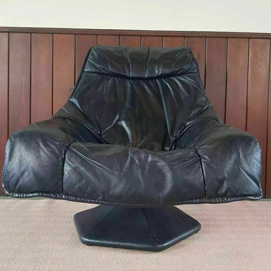 Italian Mid Century Leather Swivel Armchair Two Available photo furniture