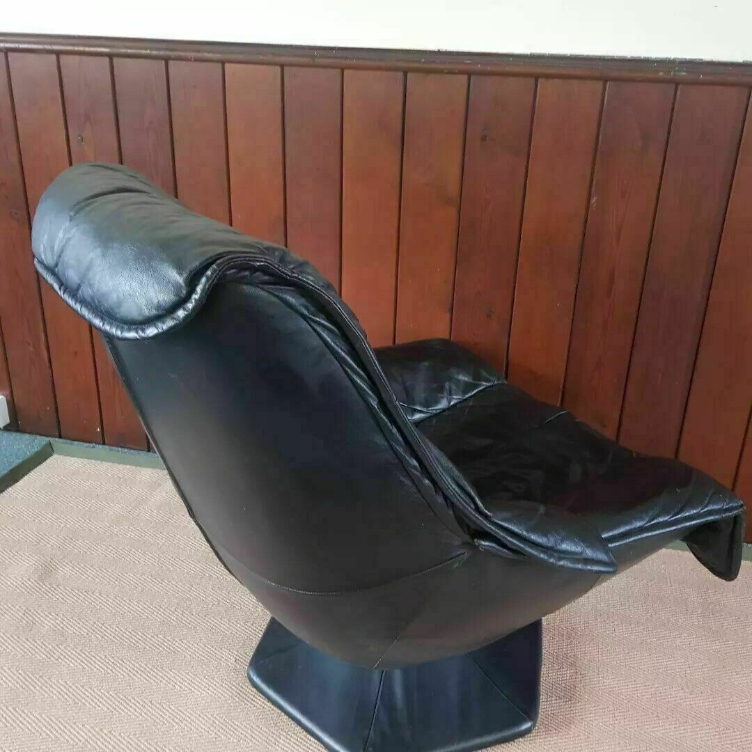 Italian Mid Century Leather Swivel Armchair Two Available photo Furniture