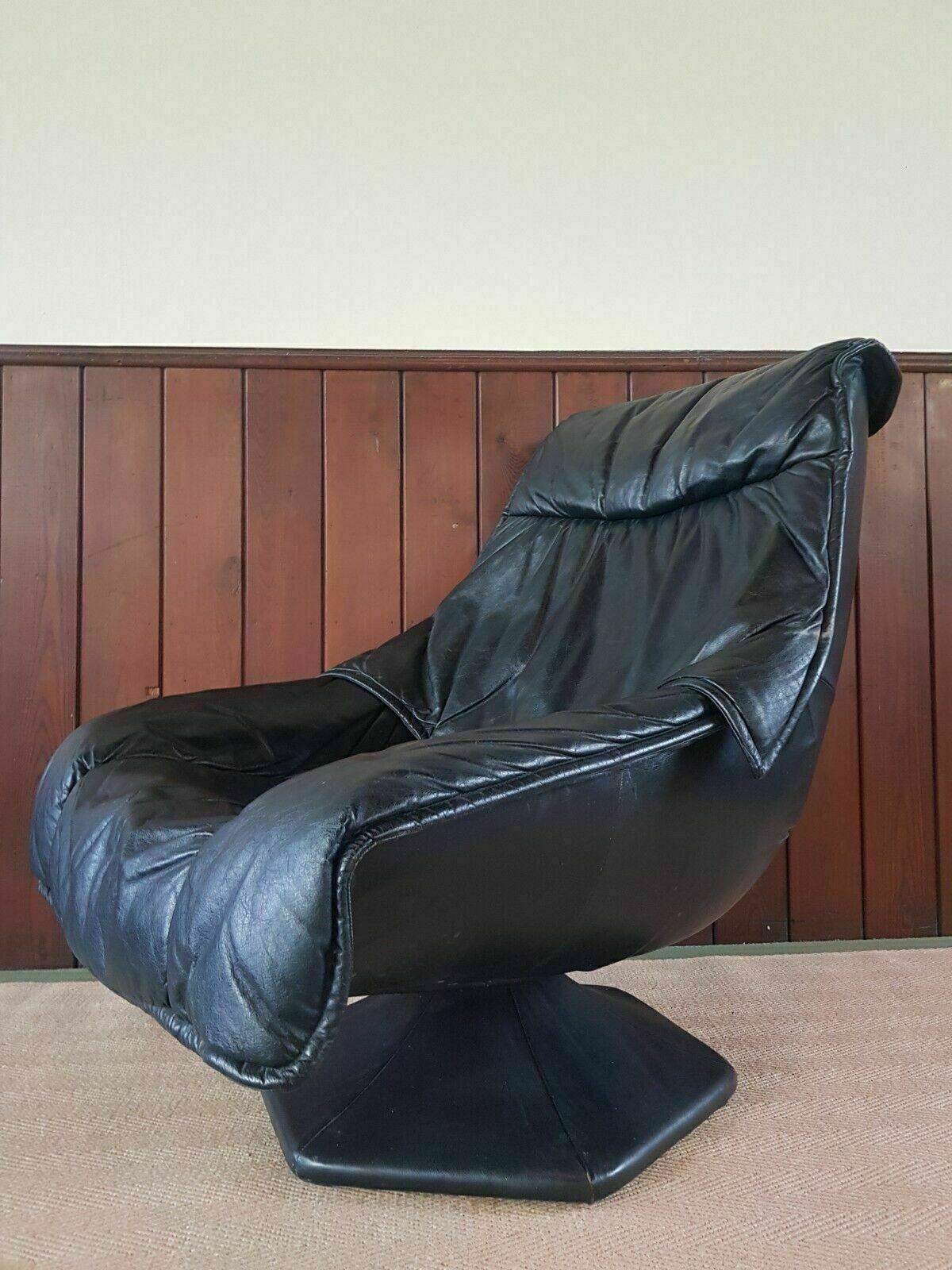 Italian Mid Century Leather Swivel Armchair Two Available photo 395.0
