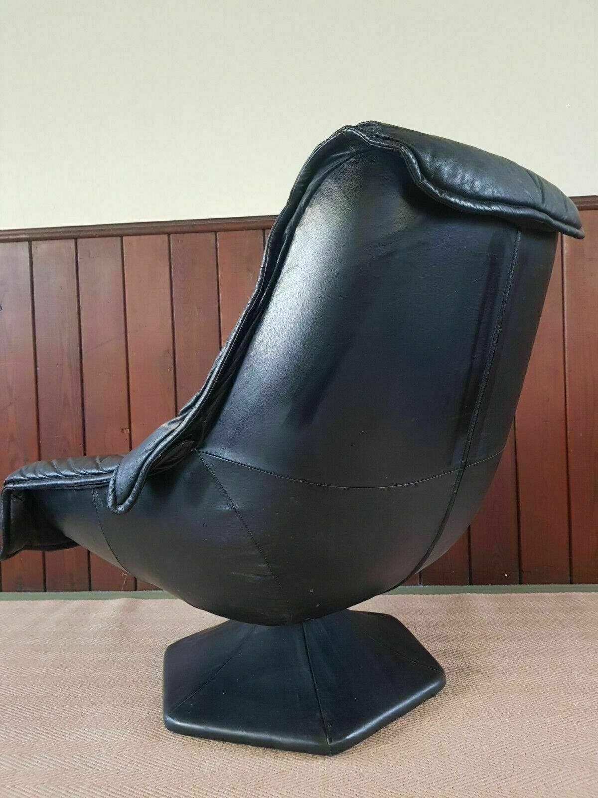 Italian Mid Century Leather Swivel Armchair Two Available photo vinterior