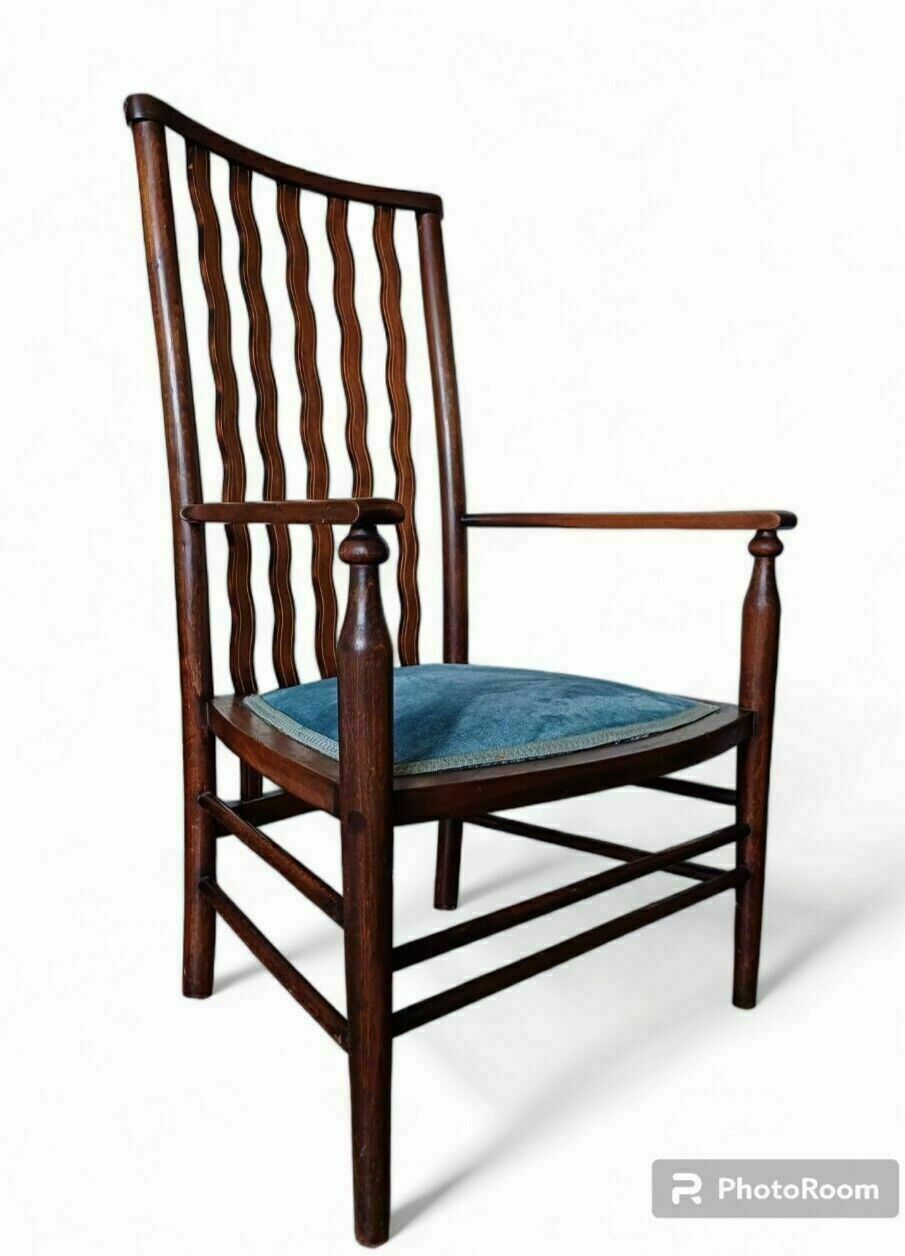 A Rare Liberty Wavy Stickback Brass Inlaid Antique Armchair photo furniture