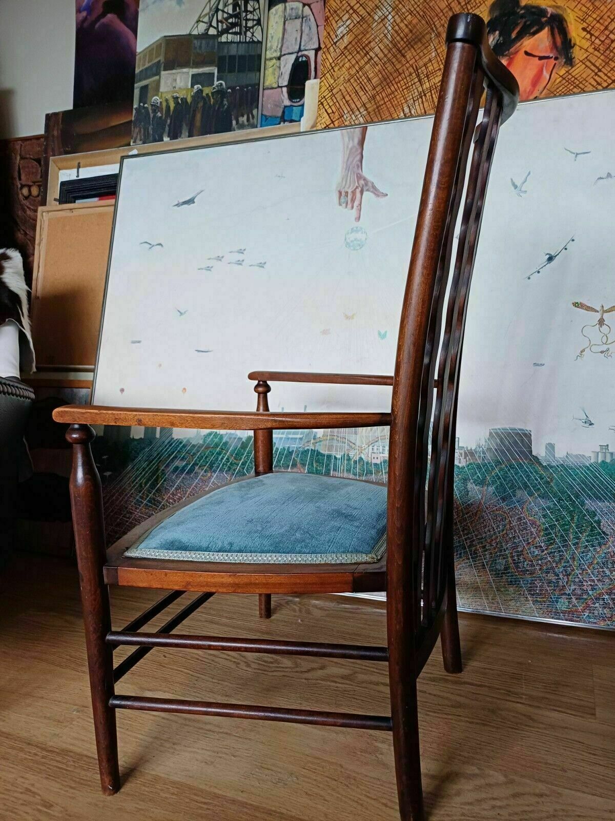 photo furniture A Rare Liberty Wavy Stickback Brass Inlaid Antique Armchair