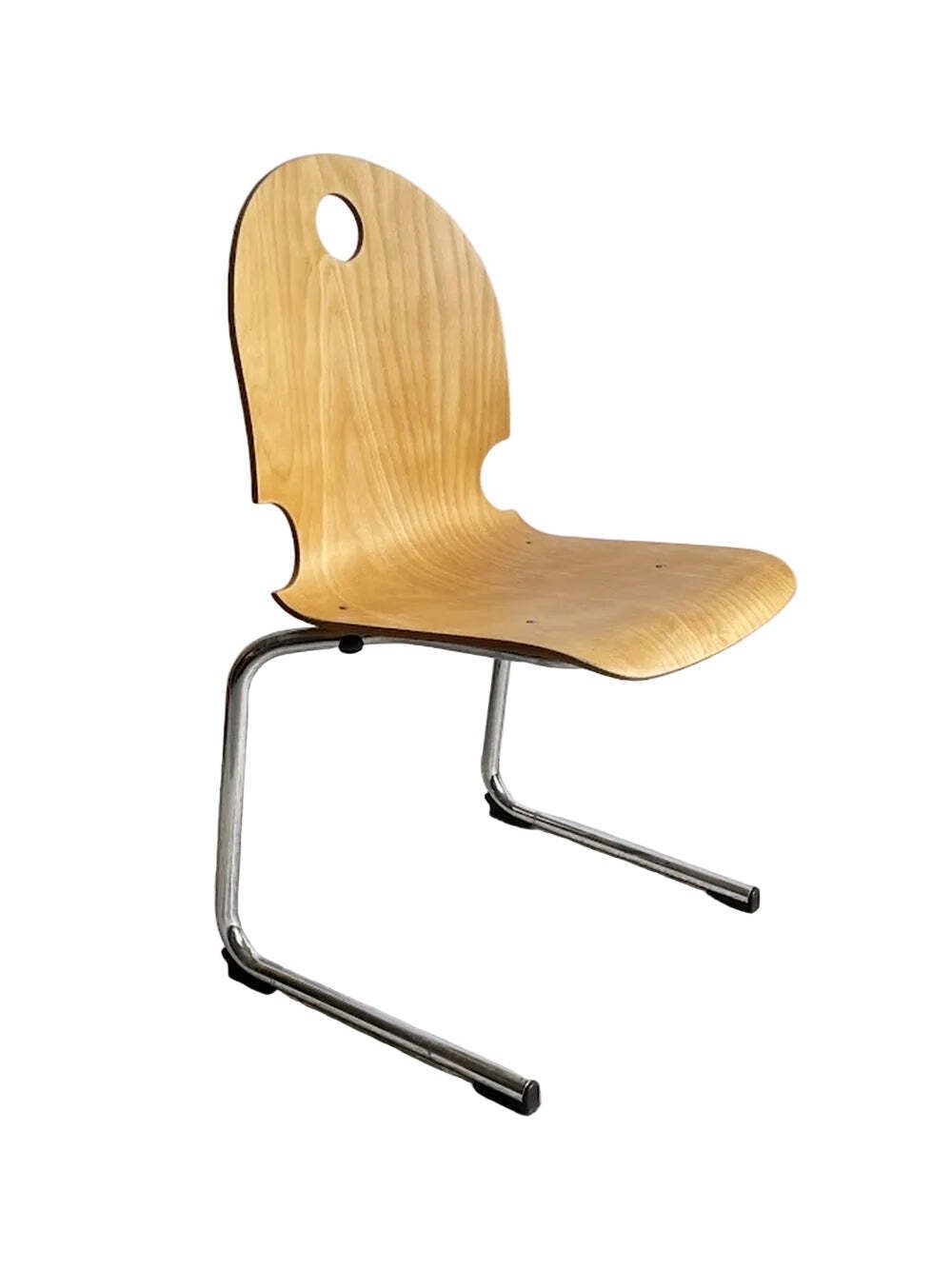 Mid Century Stacking Chair Bentwood And Chrome France 1980s