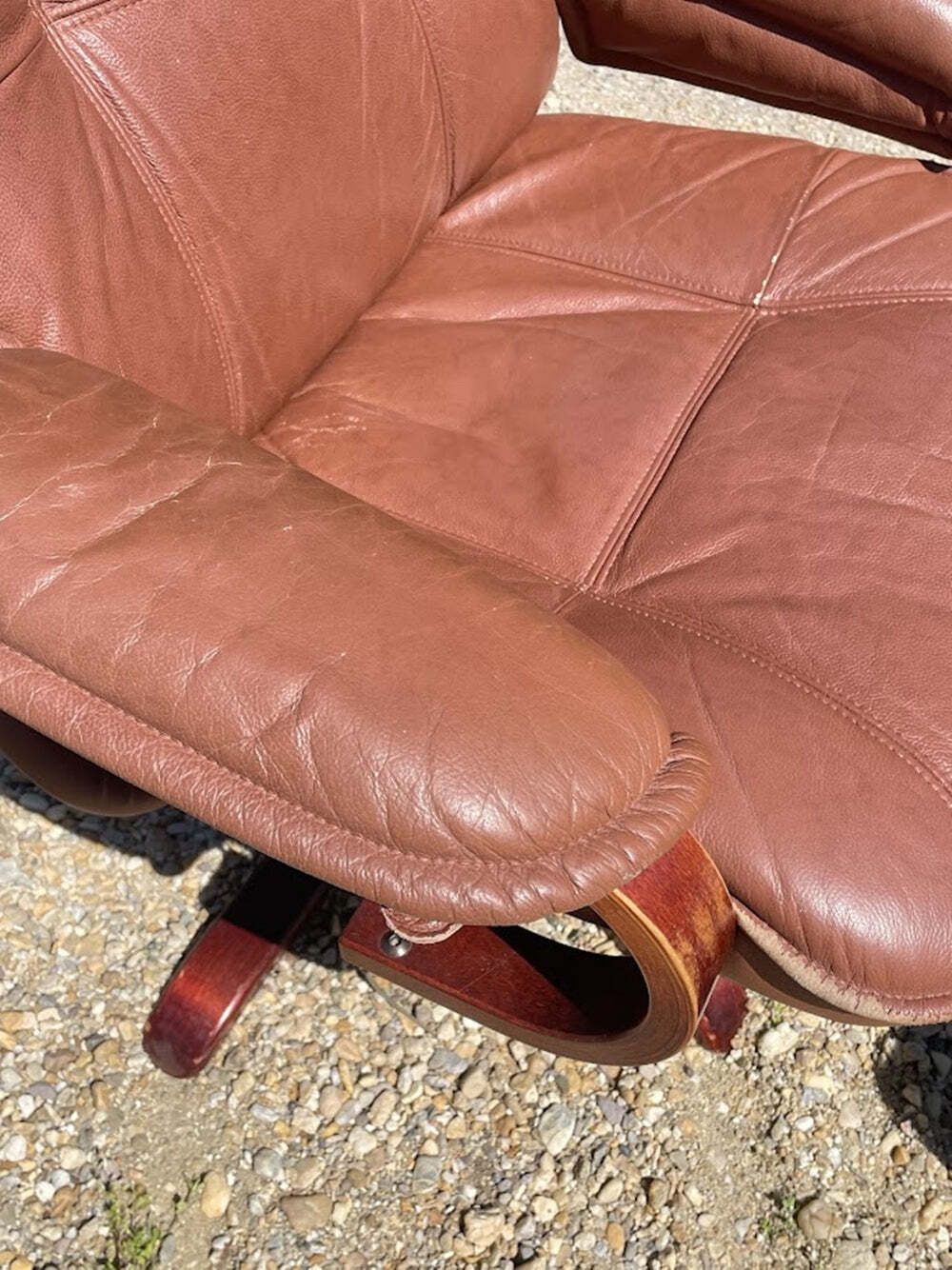 Scandinavian Brown Leather Recliner Lounge Chair With Ottoman, Circa 1990 photo 649.0