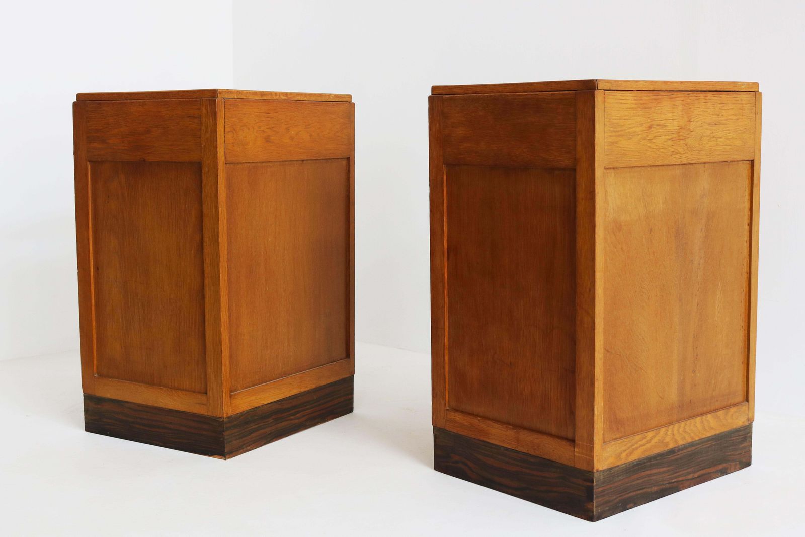 Pair Of Dutch Amsterdam School Bedside Tables 1920 Oak Glass Art Deco Nightstand photo buy