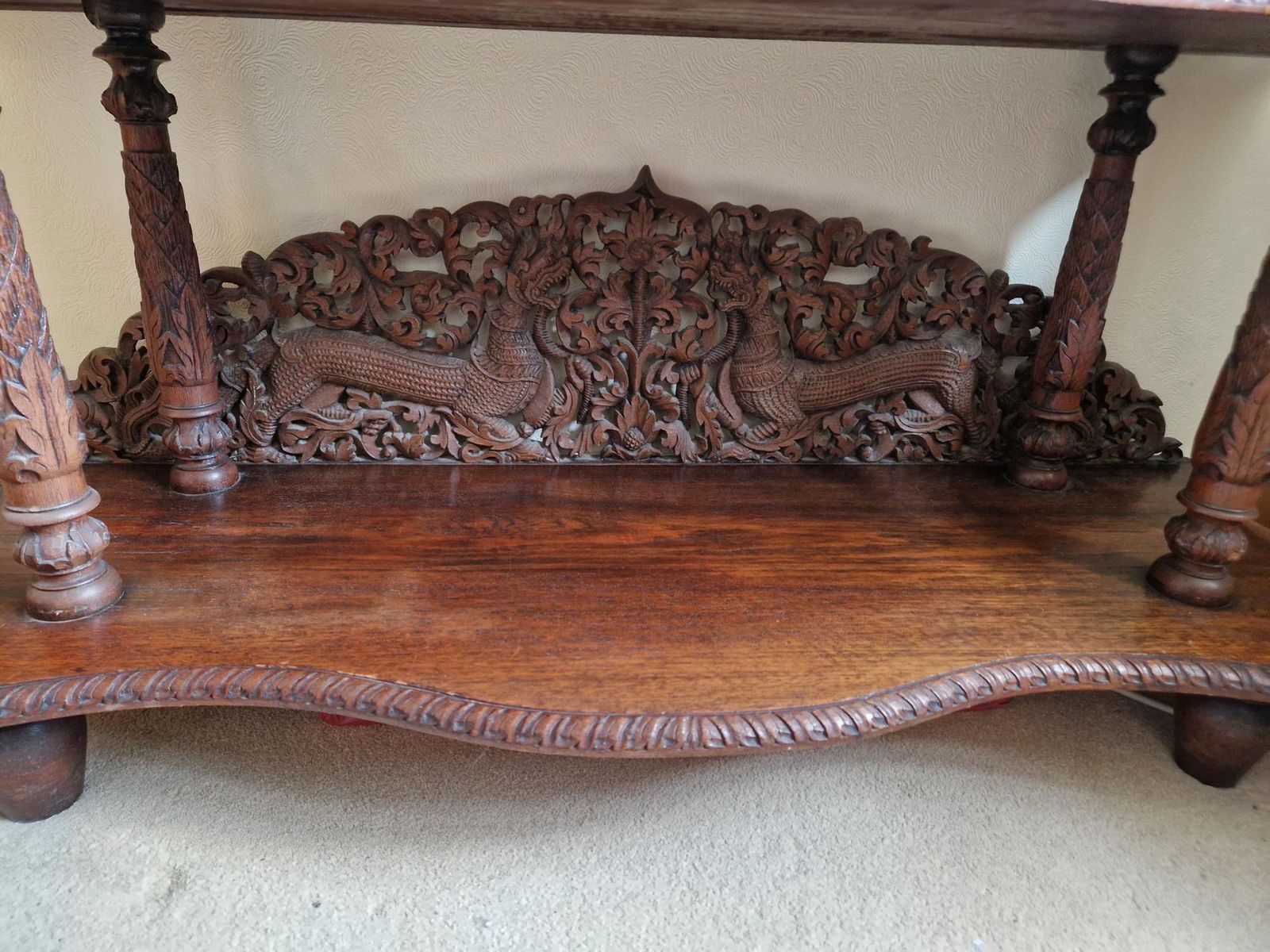 Late 19th Century Burmese Teak Display Cabinet (Deep Pierced Carving) photo Furniture