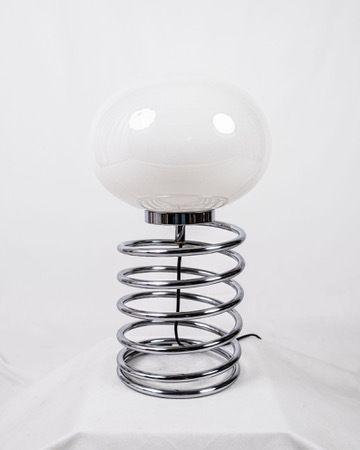 Chromed Spring Table Lamp In The Style Of Ingo Maurer, Made In France, 1970s photo vintage