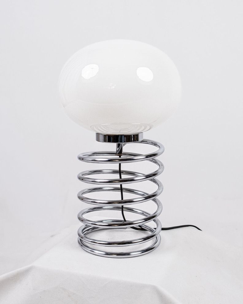 photo for sale Chromed Spring Table Lamp In The Style Of Ingo Maurer, Made In France, 1970s