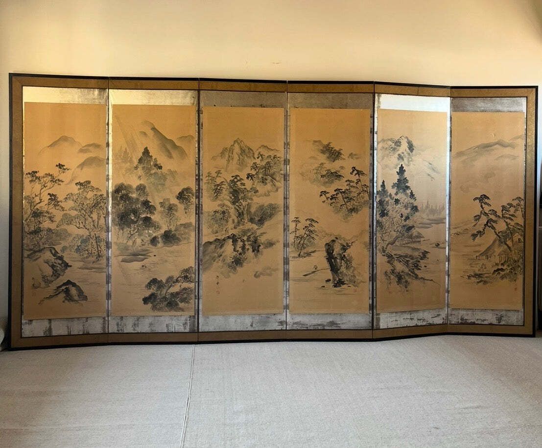 Monumental Japanese Six Fold Byōbu Screen, Late Edo To Early Meiji Period