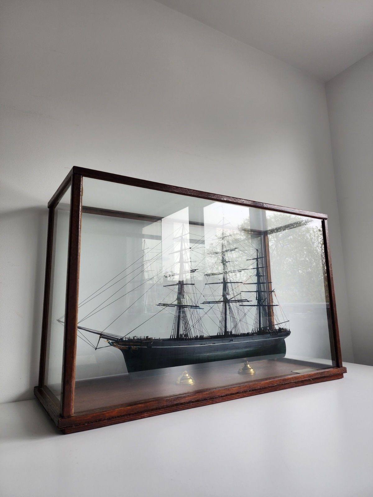 Antique Cutty Sark Tea Clipper Ship Model Large Wooden Museum Display Case photo vinterior