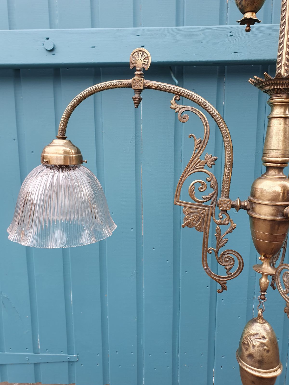 Antique Brass Rise And Fall Chandelier With Glass Shades photo Lighting