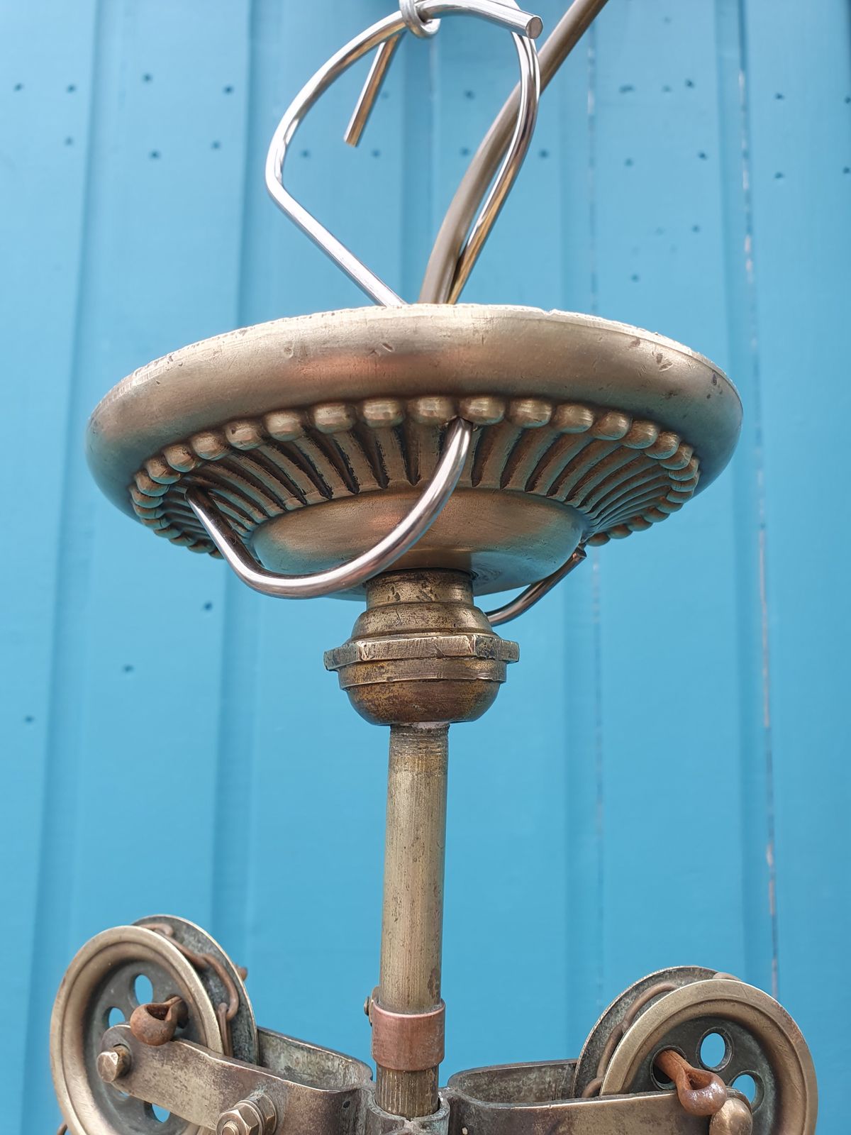 1275.0 Antique Brass Rise And Fall Chandelier With Glass Shades photo
