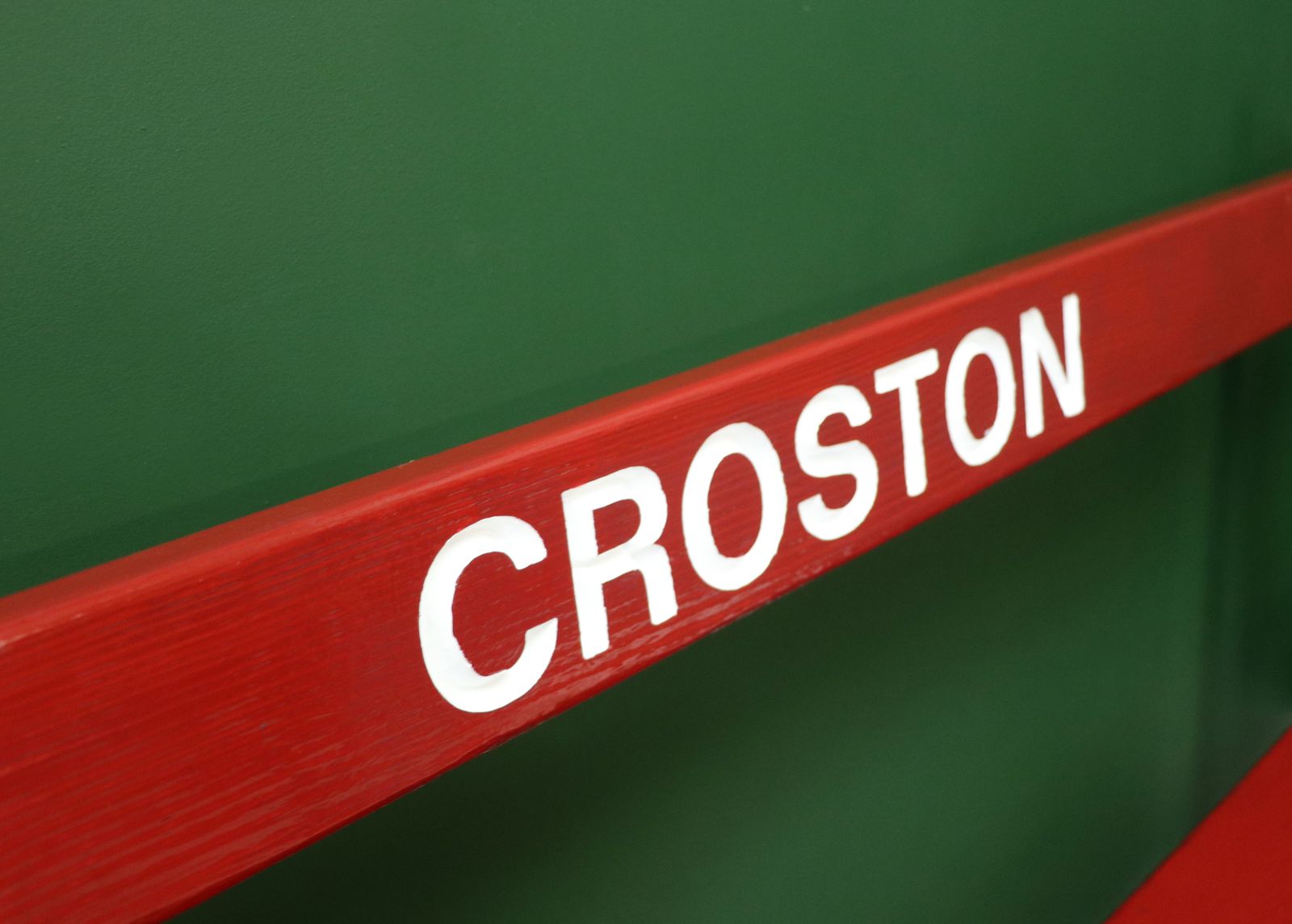 A Lovely Red Painted Wooden Bench, Later Inscribed With Croston. photo vinterior