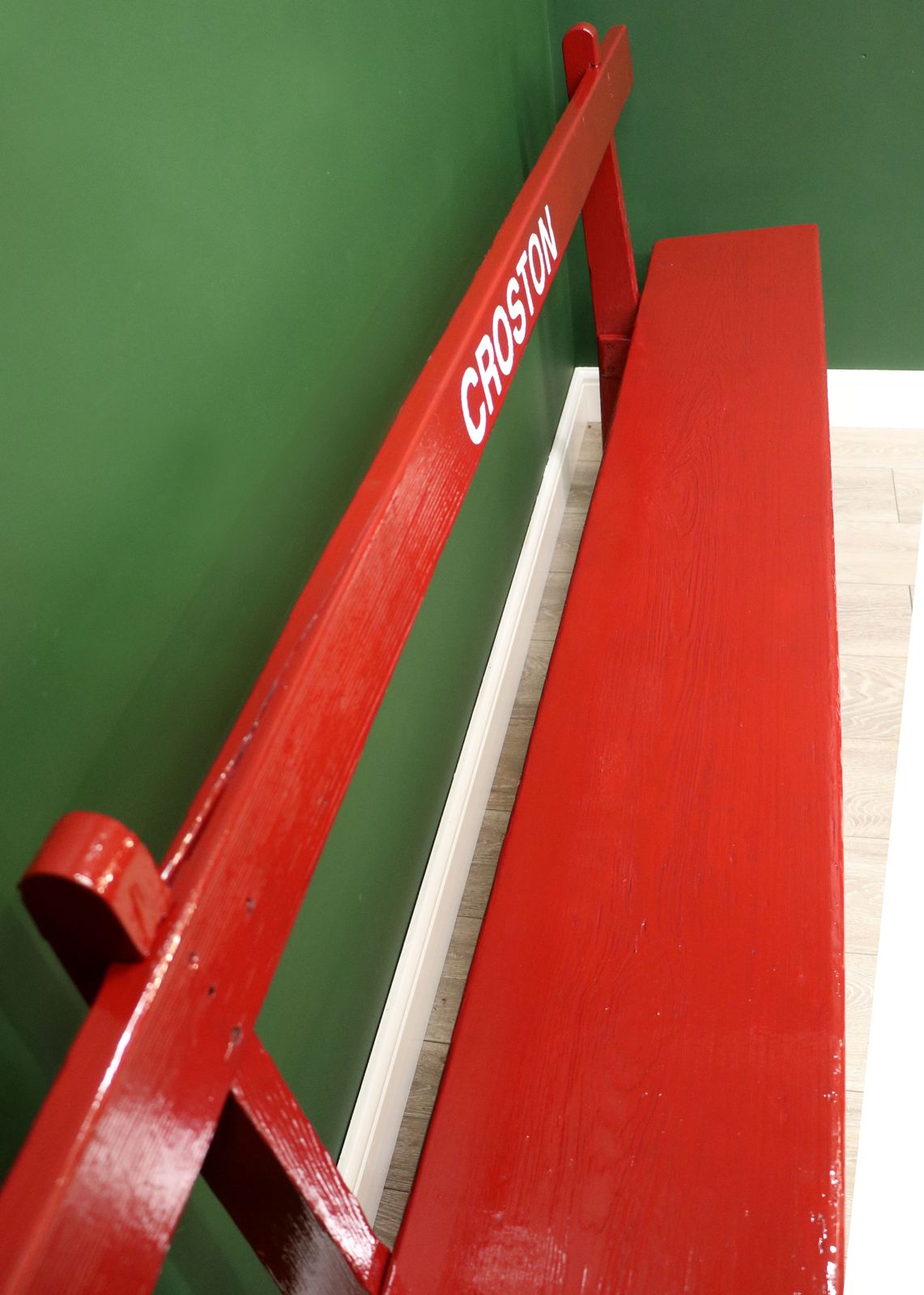 A Lovely Red Painted Wooden Bench, Later Inscribed With Croston. photo buy