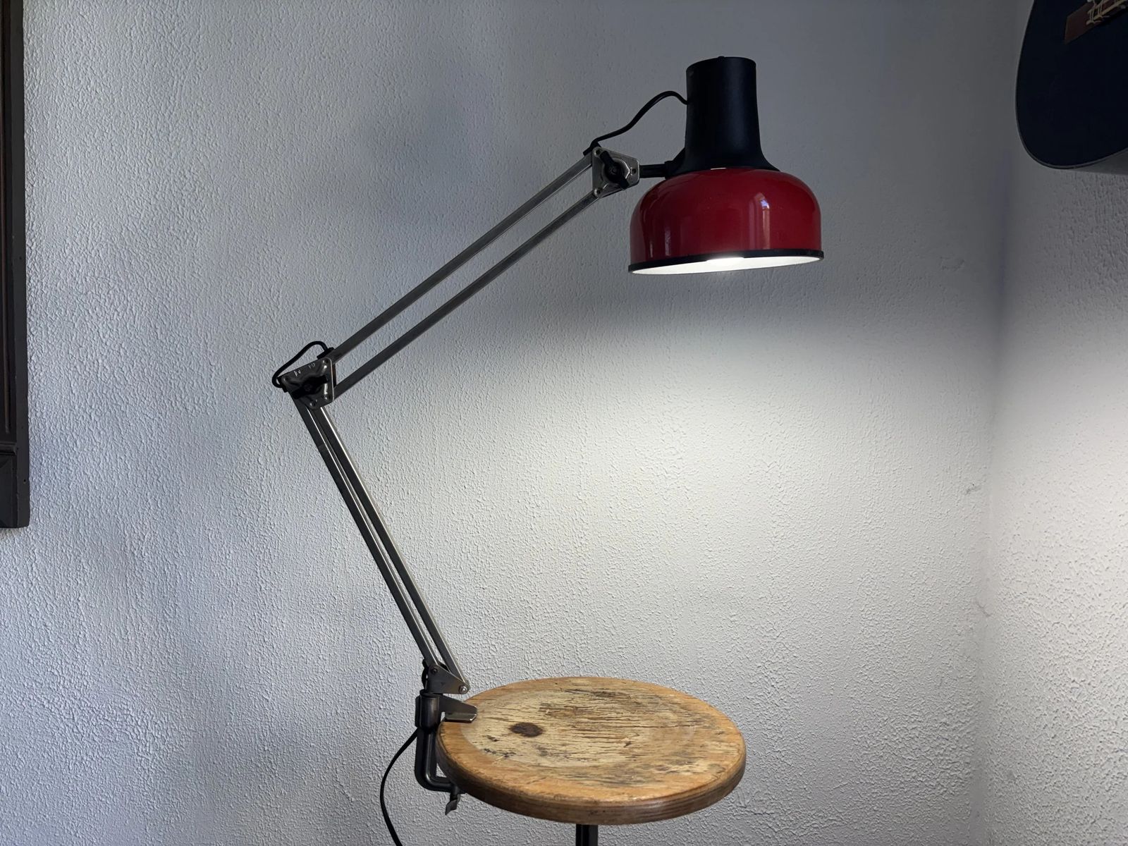 Vintage 1970s Architect's Lamp Lival P12 Finland Red Steel   65 Cm photo for sale