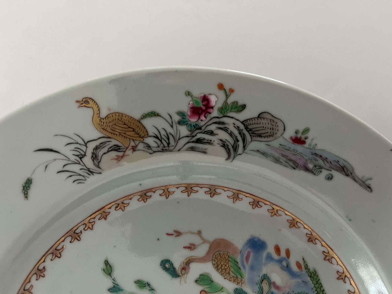 Chinese Porcelain Plate, Famille Rose Peacocks, Qing Yongzheng, 1730 photo buy