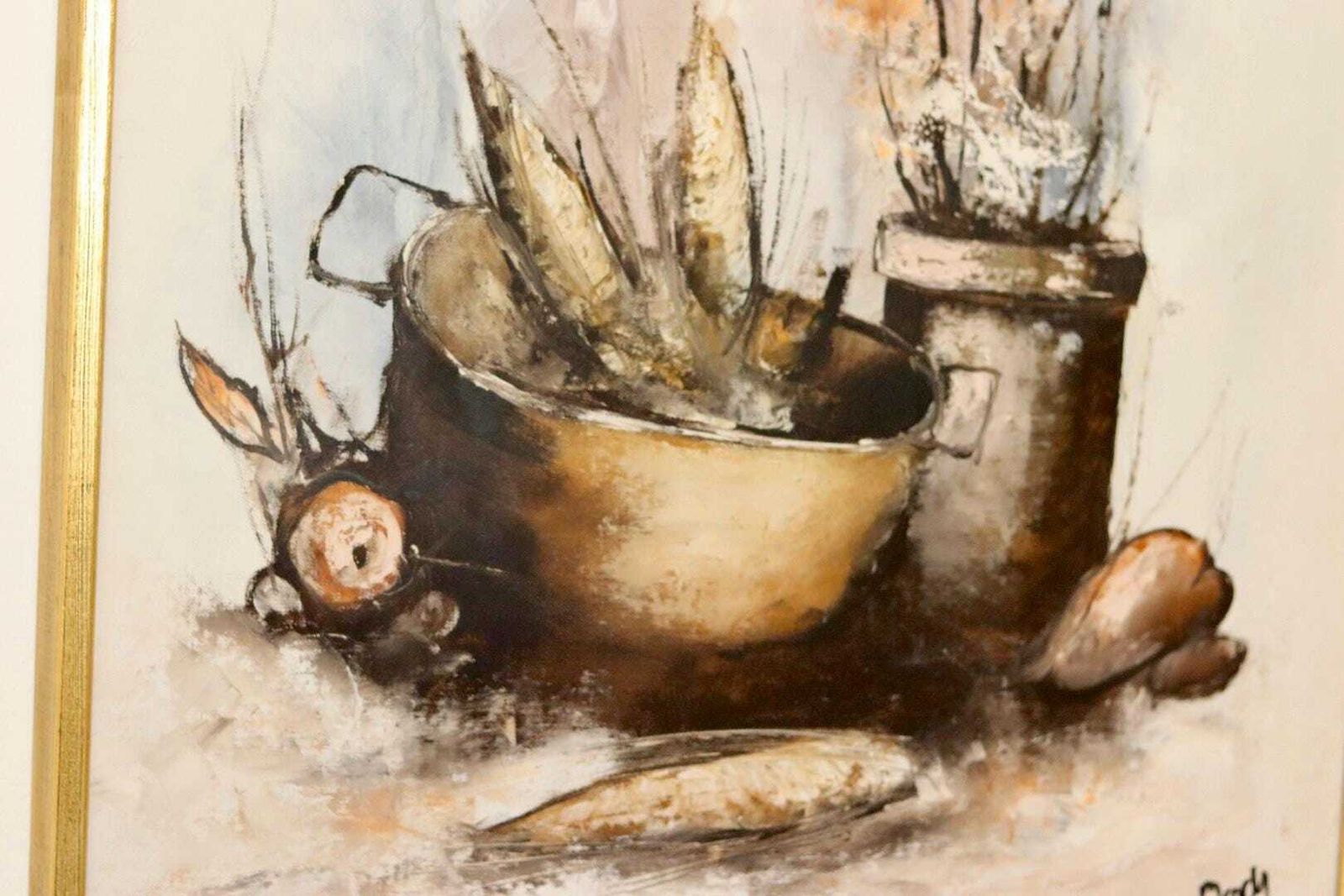 Original Swedish Mid Century Oil On Canvas" Still Life Composition"  Vintage And Framed photo furniture