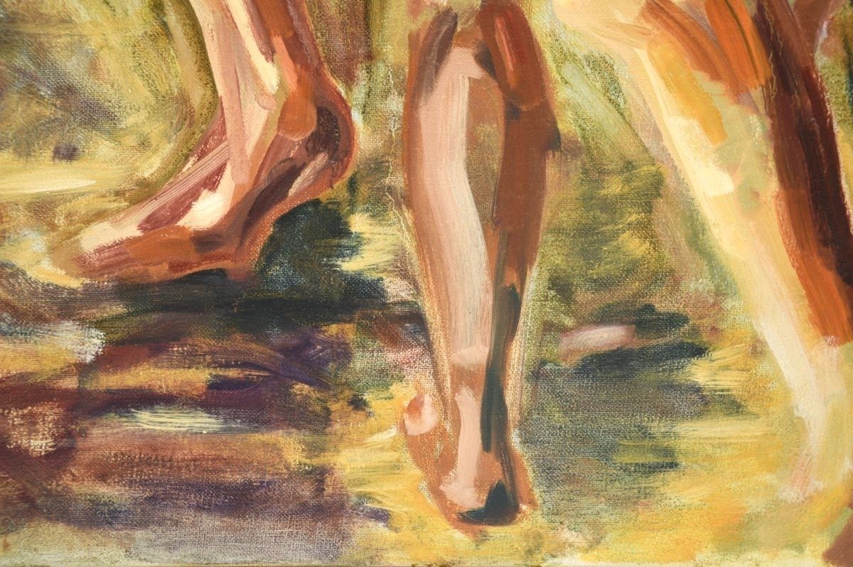 Large Vintage Oil Painting Of Nudes photo vinterior