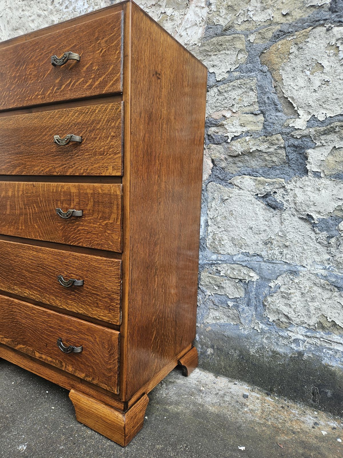 Furniture Vintage Oak Chest Of Drawers: Five Drawer Tallboy Cabinet photo