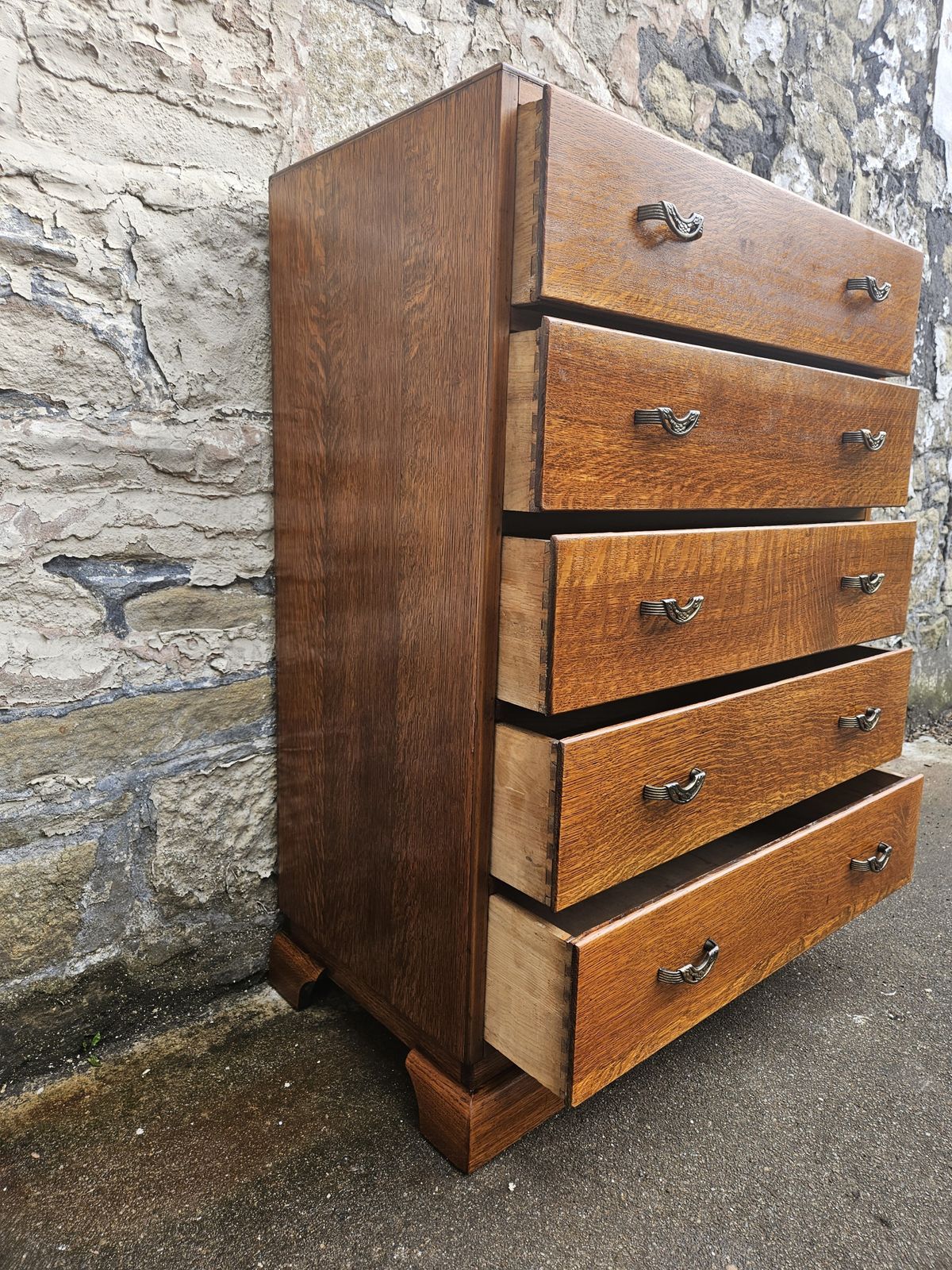photo buy Vintage Oak Chest Of Drawers: Five Drawer Tallboy Cabinet