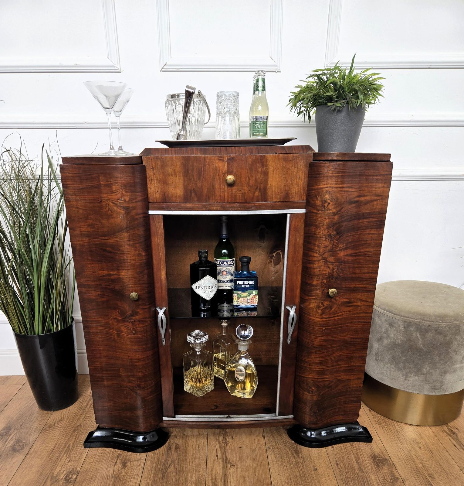 Italian 1940s Art Deco Mid Century Walnut Burl Dry Bar Cabinet photo 2162.0