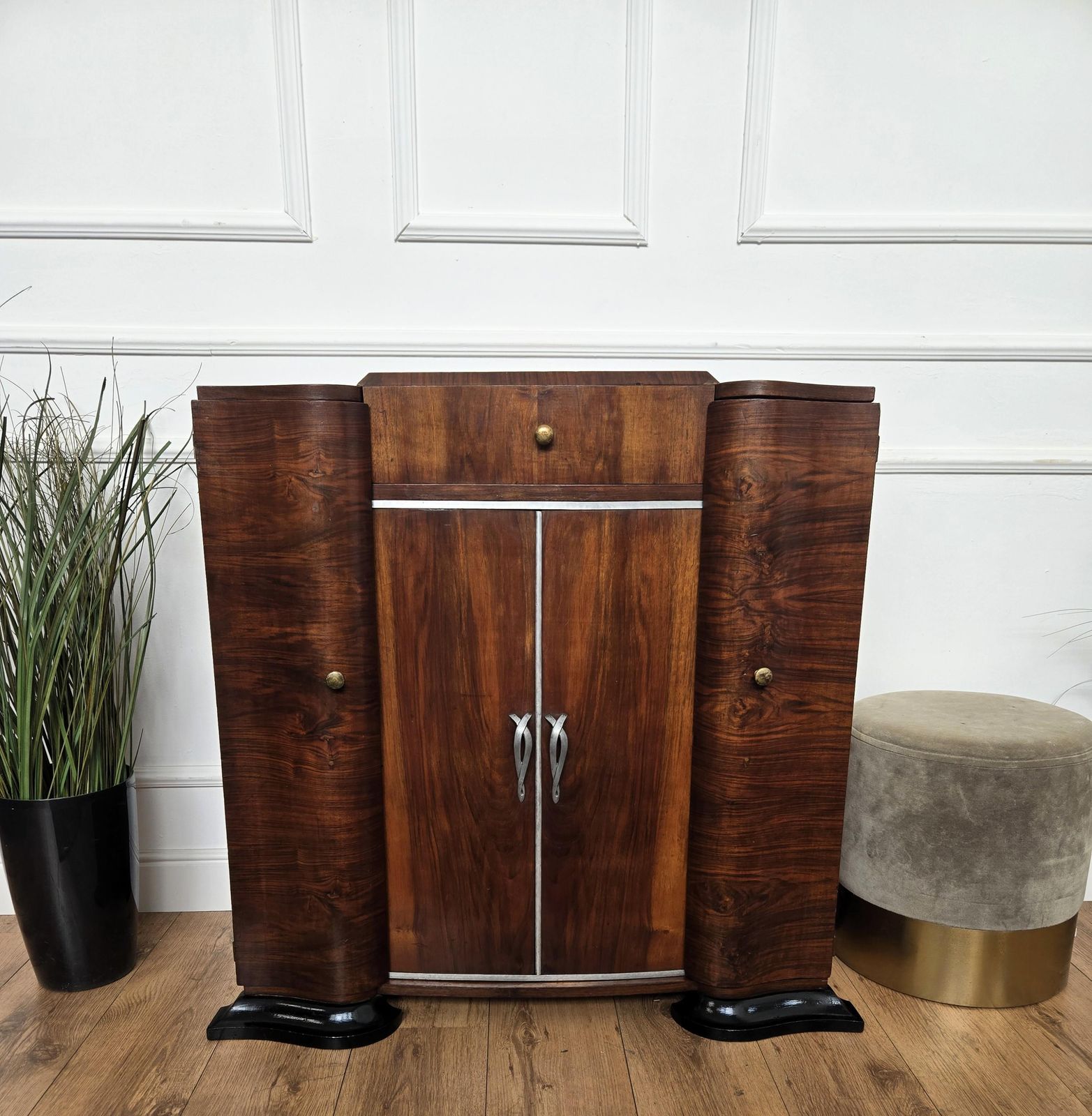 Italian 1940s Art Deco Mid Century Walnut Burl Dry Bar Cabinet photo vintage