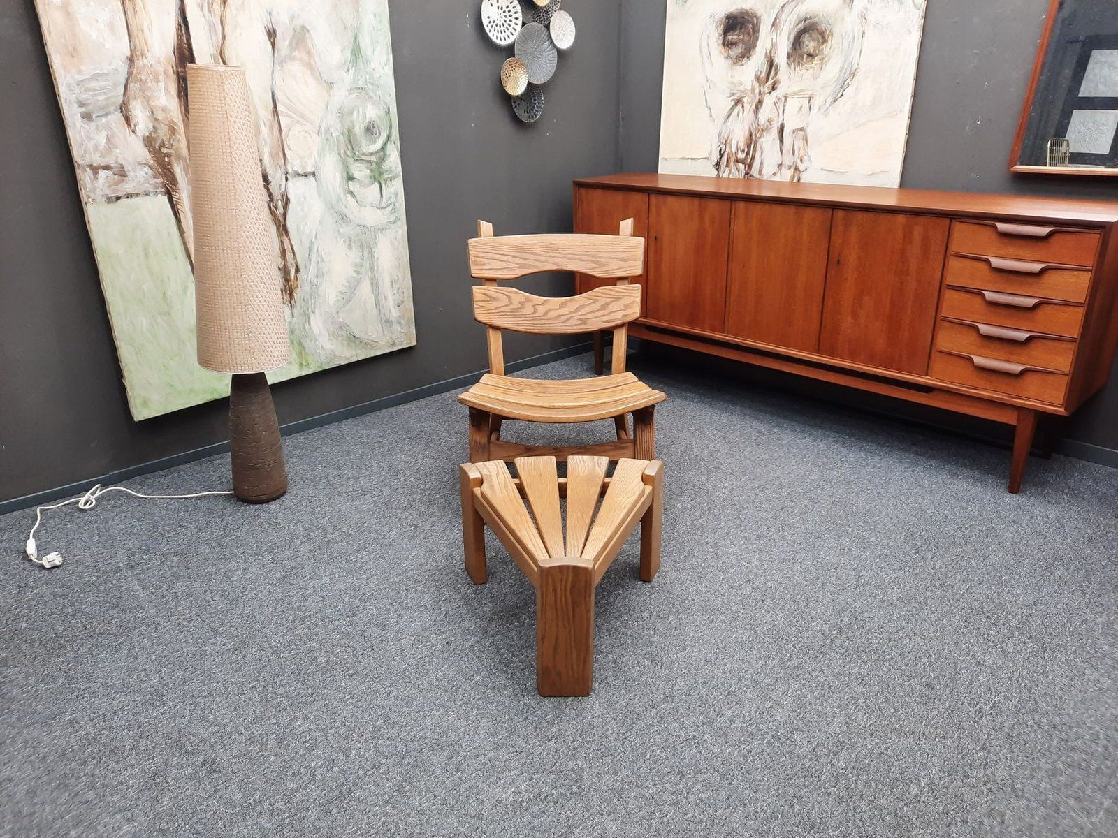 Brutalist Oak Armchairs And Footstools By Awa Holland For Awa Meubelfabriek, 1979, Set Of 4 photo vinterior