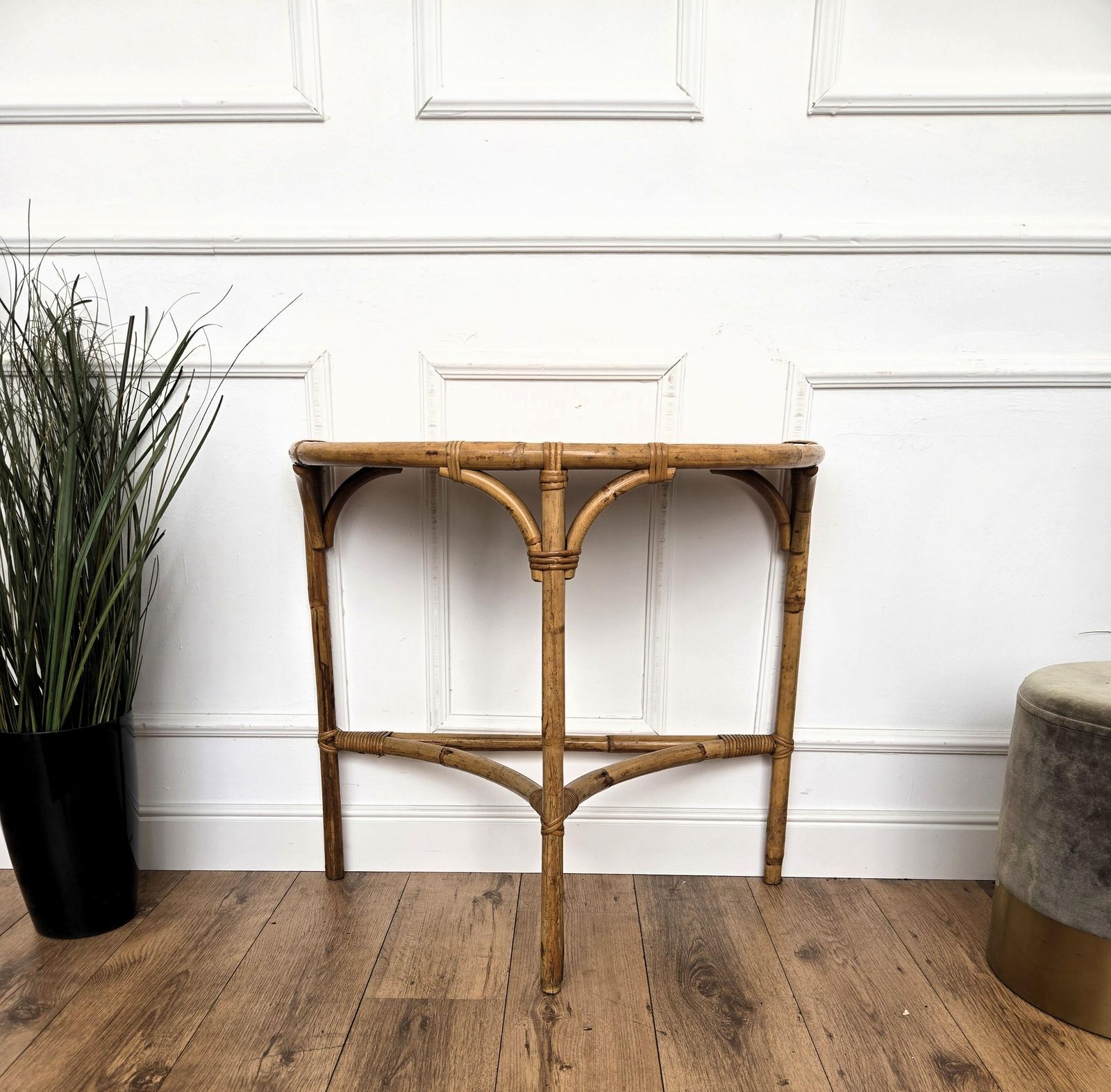 1960s Italian Bamboo Rattan Bohemian French Riviera Wall Console Table photo vinterior