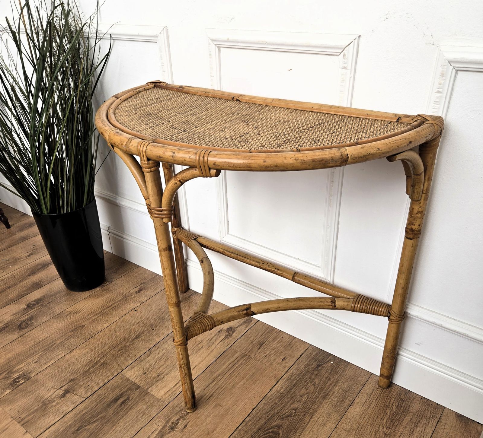 1960s Italian Bamboo Rattan Bohemian French Riviera Wall Console Table photo vintage