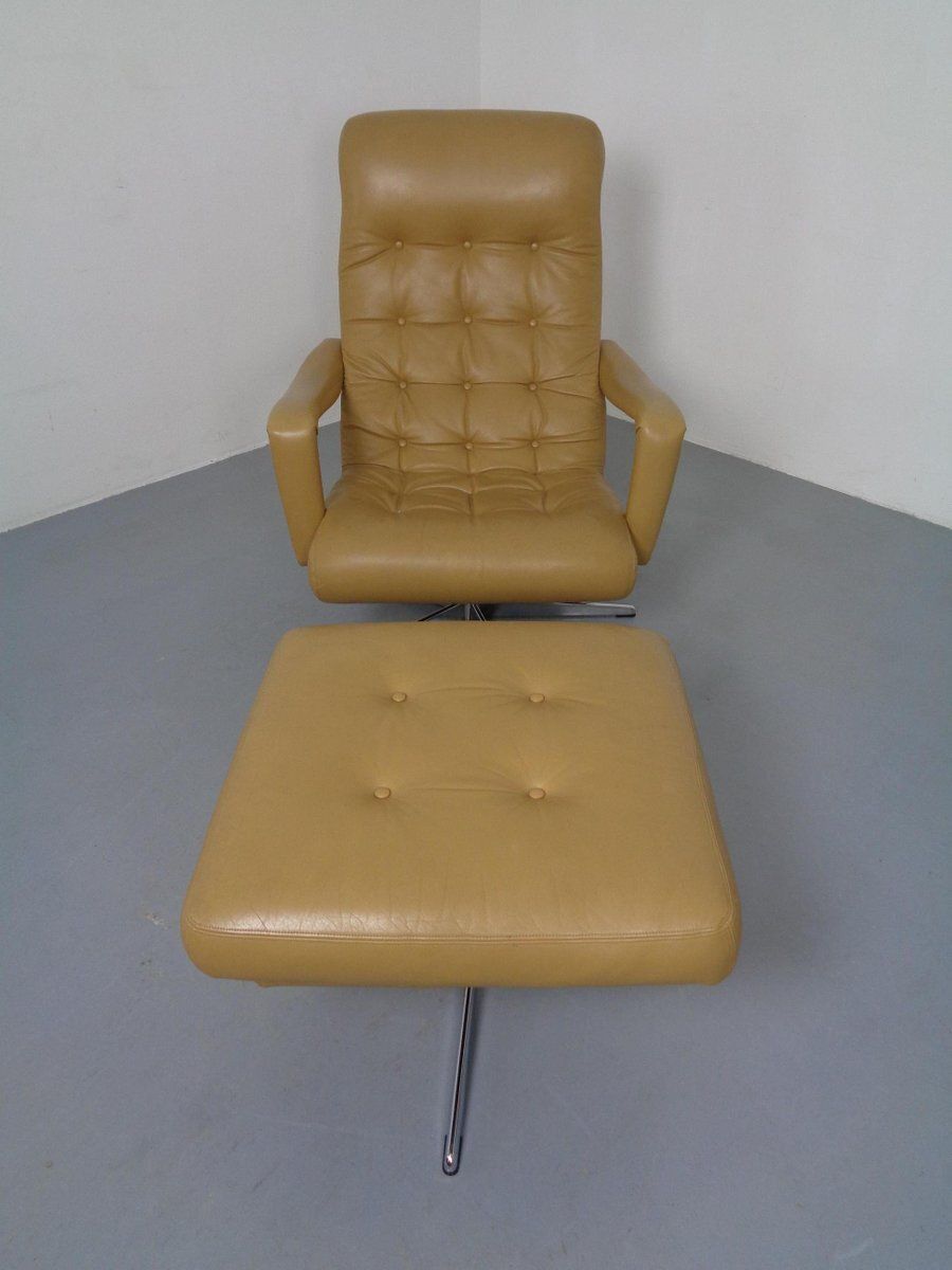 Set Of Leather Swivel Easy Chair And Ottoman, Switzerland, 1960s photo buy