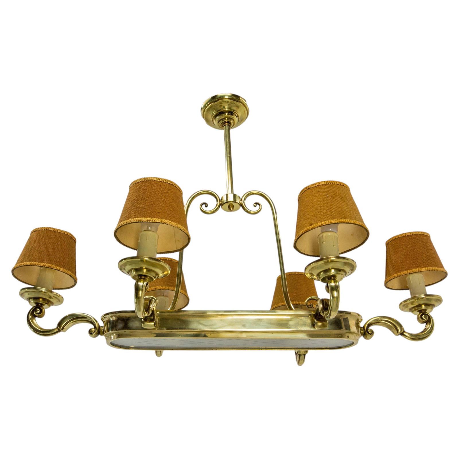 Franse plafondlamp met tien lichtpunten, massief messing, ca. 1960 photo furniture