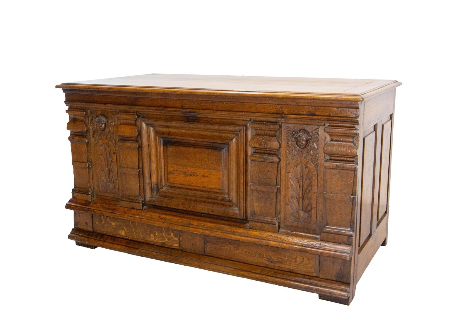French 19th Century Carved Oak Putti Desk Louis XIII Facade Circa 17th Century photo Furniture