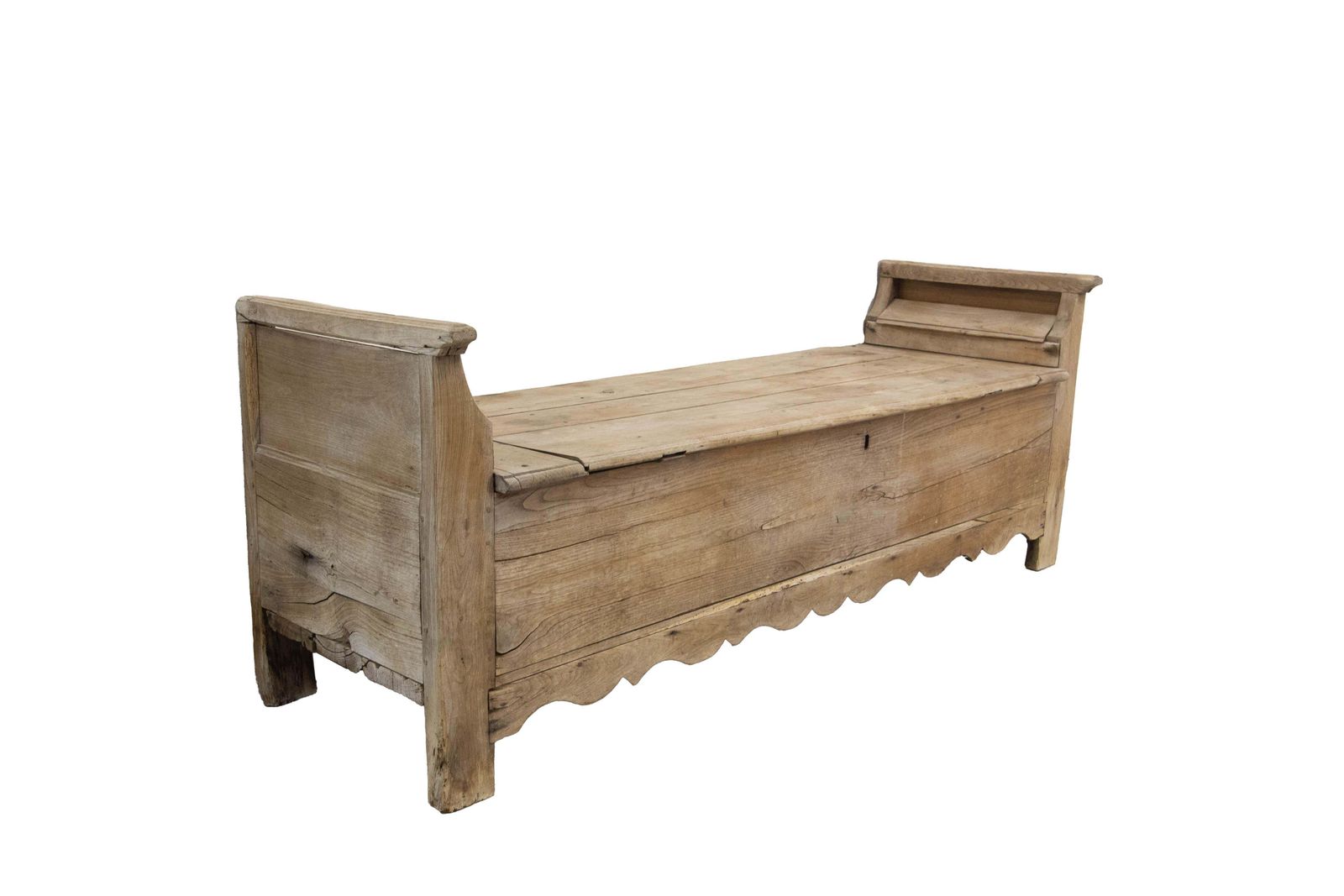 Antique Rustic Coffer Storage Bench, Oak Bed Footboard Chest Breton French photo for sale
