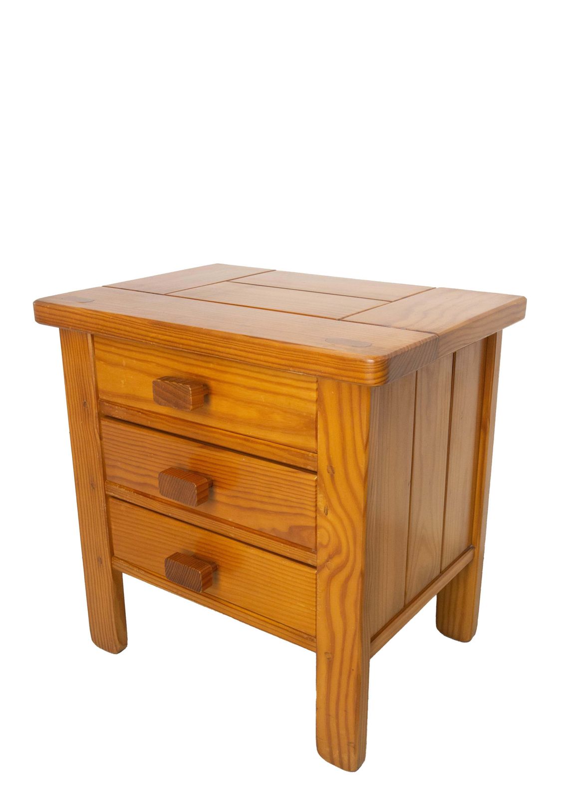 French Pair Nightstands Charlotte Perriand Style Bedside Tables Pine Circa 1970 photo vinterior