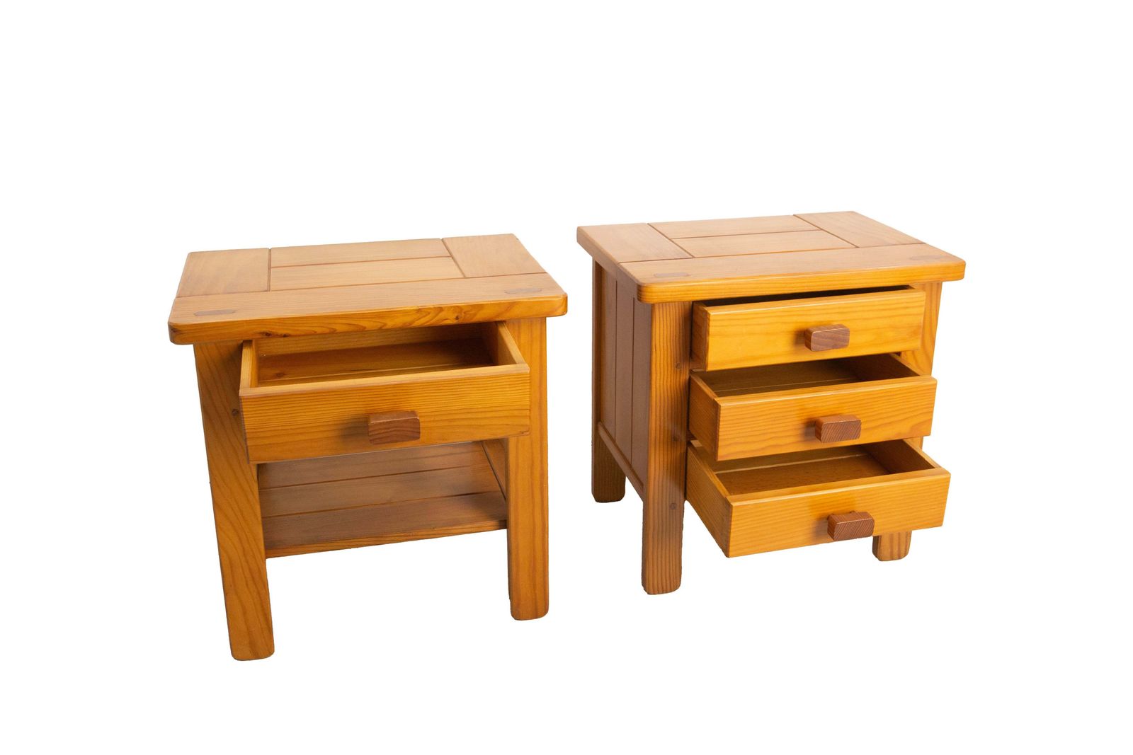 Furniture French Pair Nightstands Charlotte Perriand Style Bedside Tables Pine Circa 1970 photo